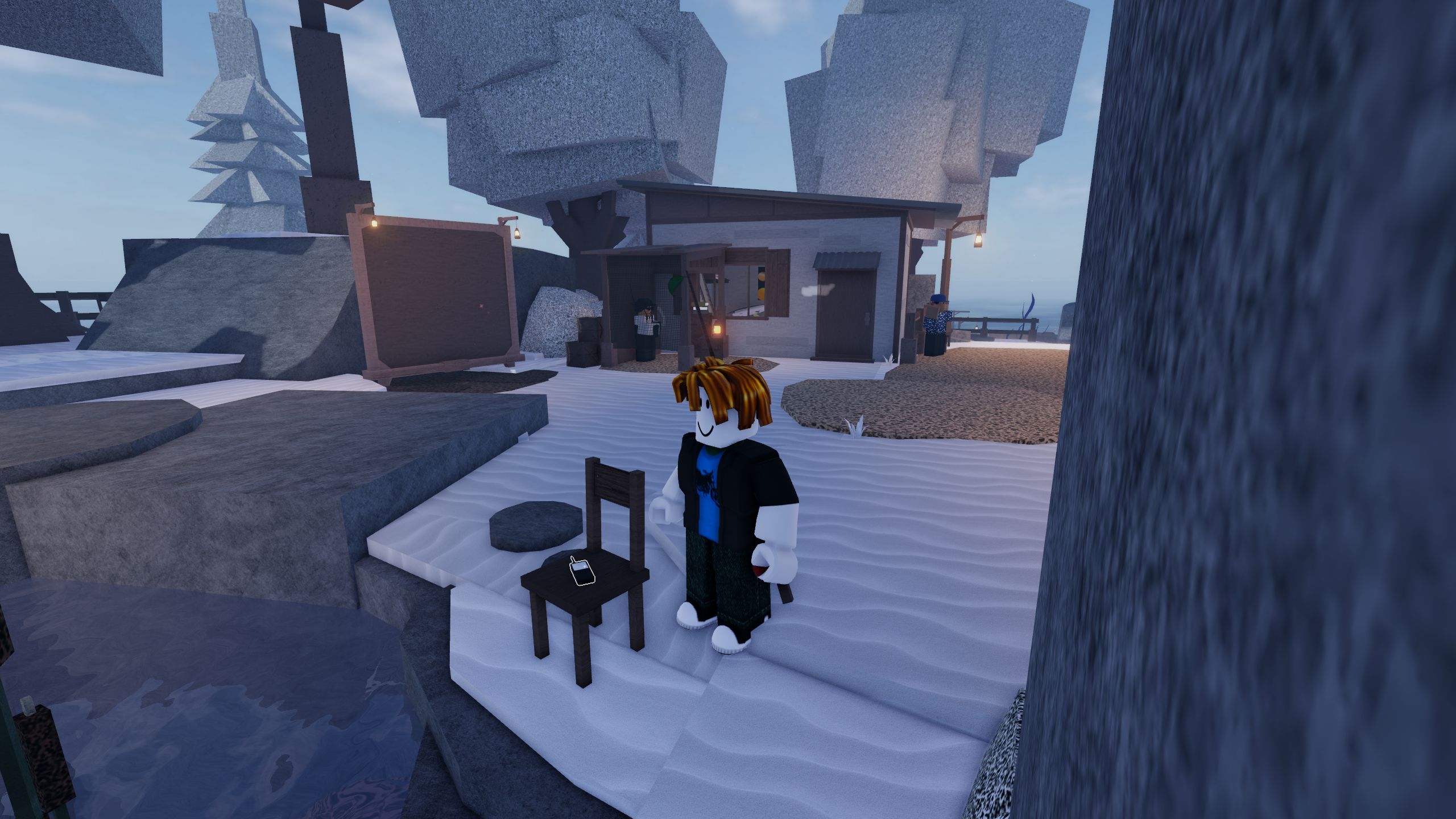 A character standing next to the GPS in Roblox.