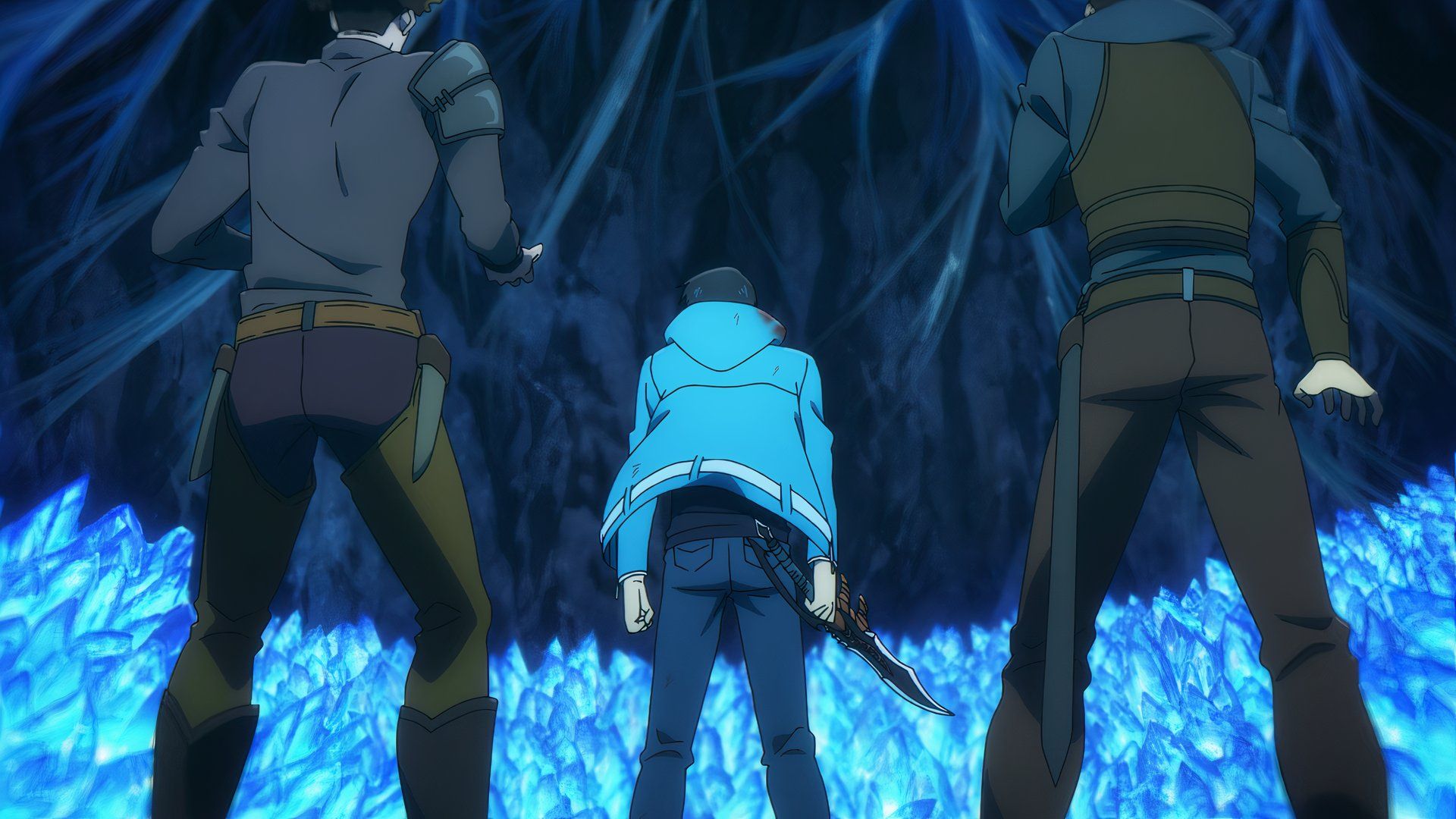 Sung Jin-woo's back is shown with a sword in his hand in Solo Leveling.