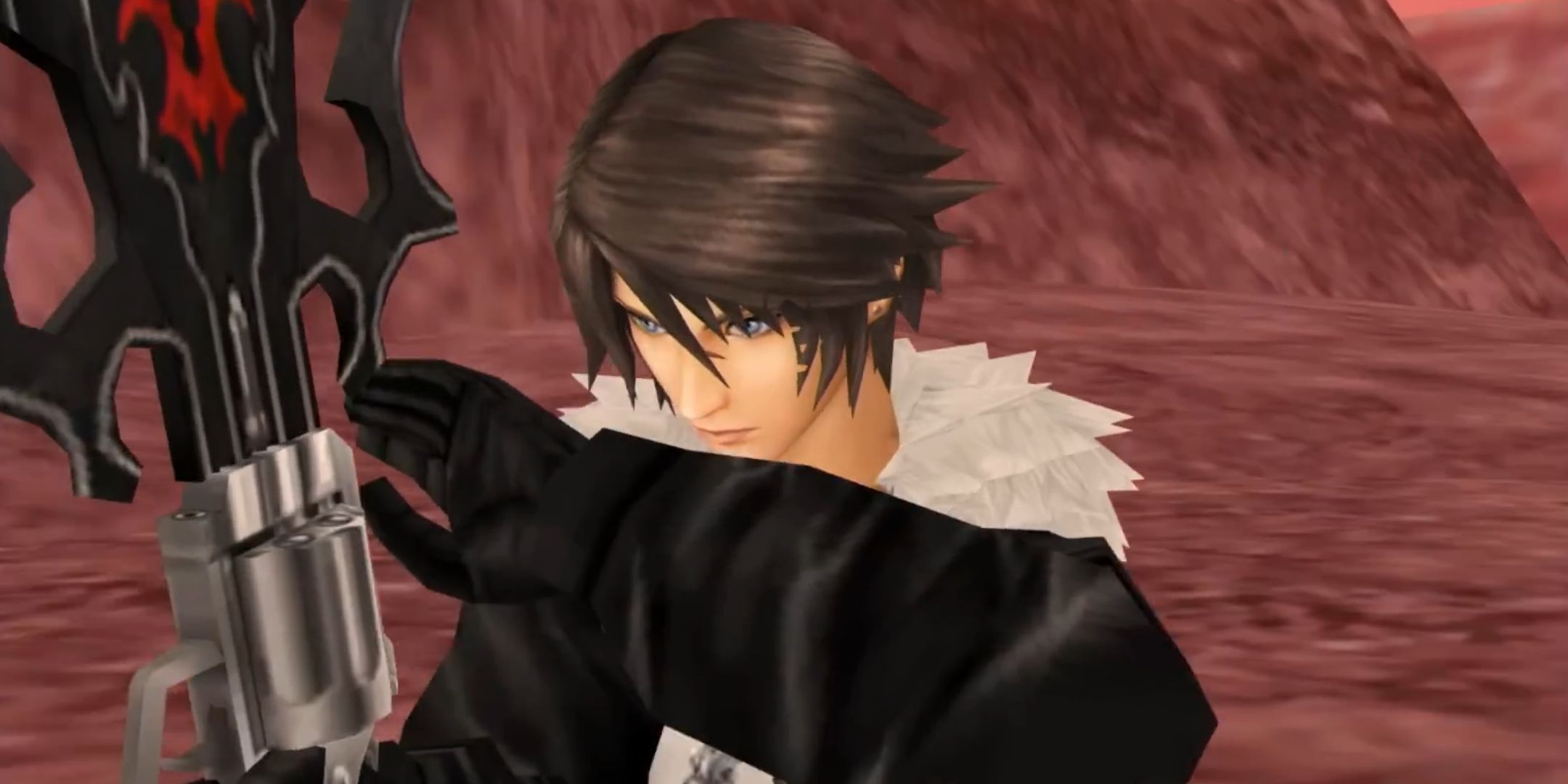 Squall preparing a spell in Final Fantasy 8 Remastered.