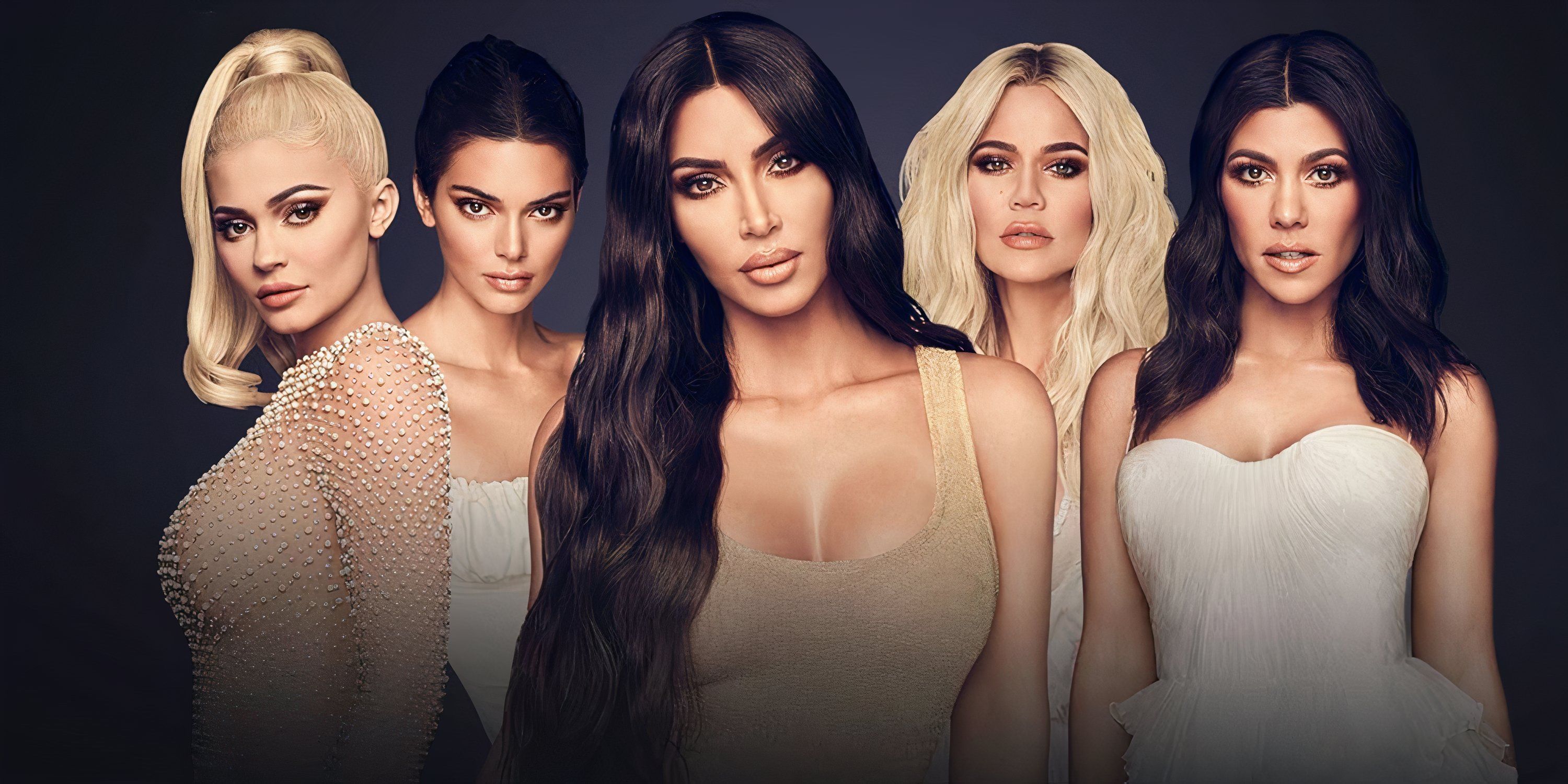 The Kardashian family poses together for Keeping Up with the Kardashians.