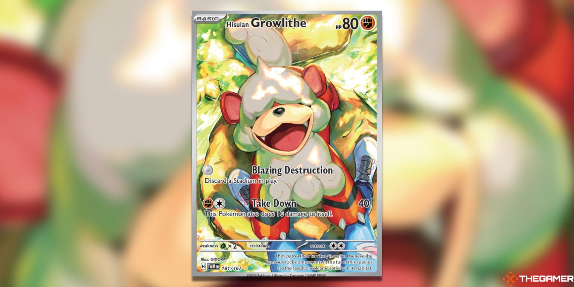 The Twilight Masquerade Most Valuable Hisuian Growlithe Special Illustration Rare from the Pokemon TCG.