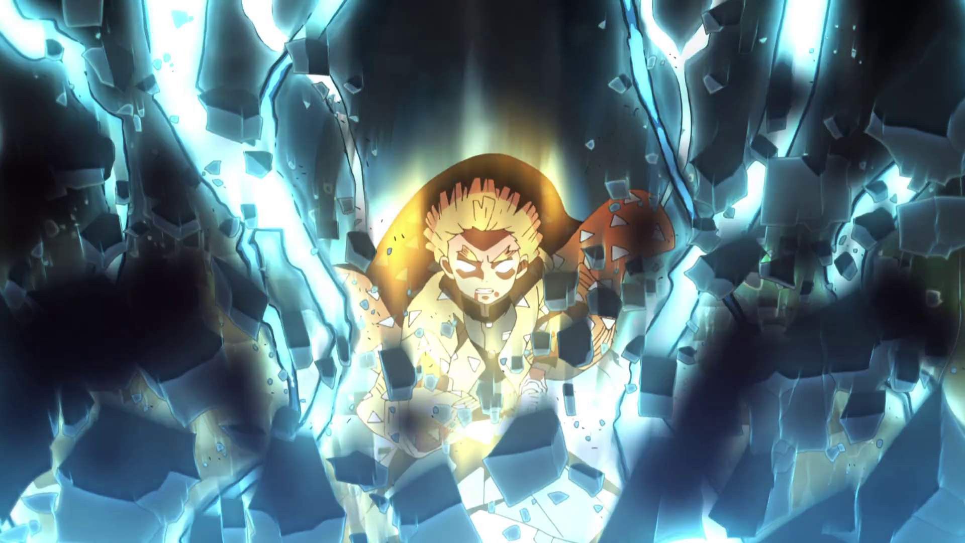 Zenitsu powering up while using Thunder Breathing in Demon Slayer.