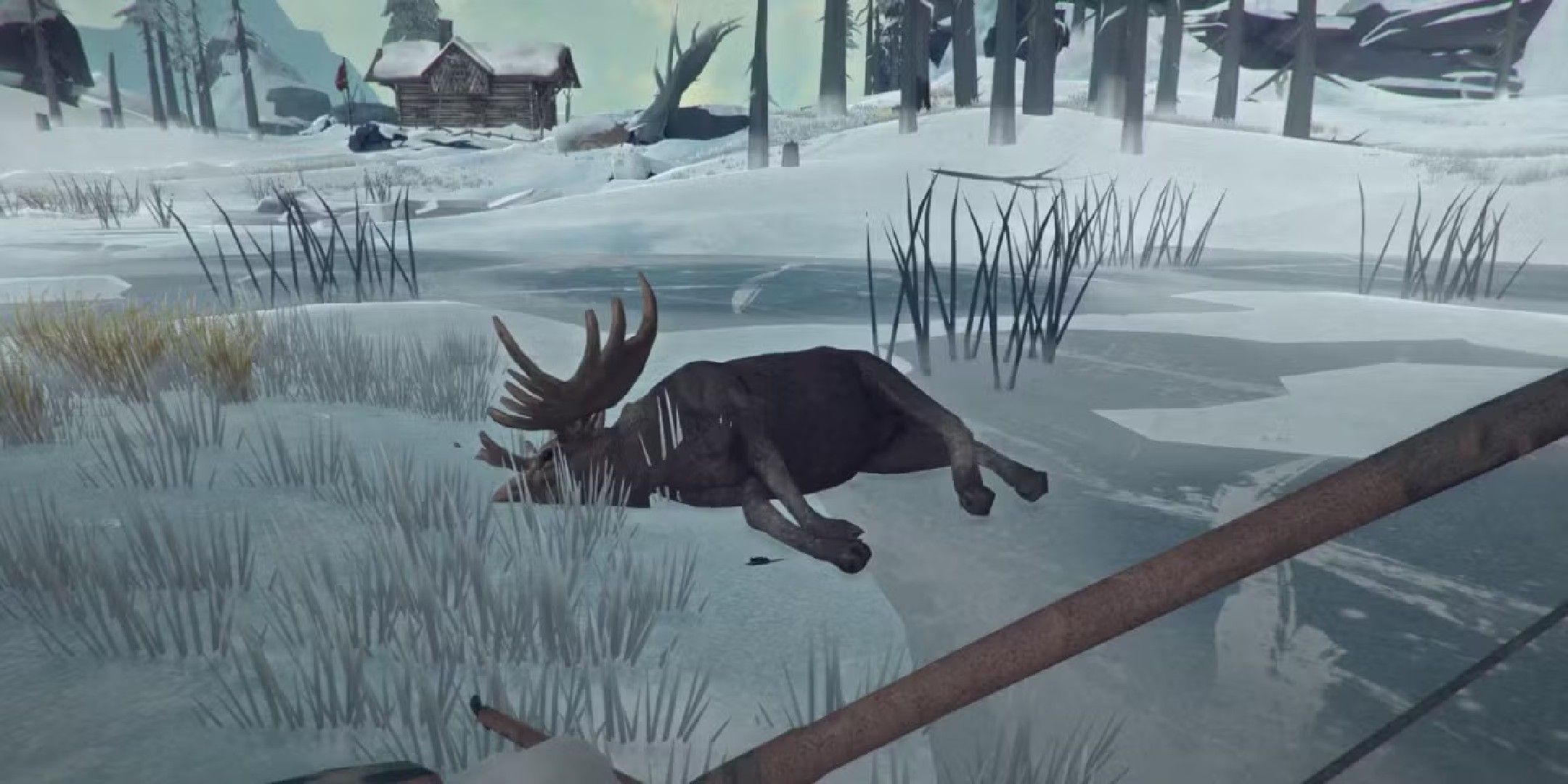 A moose near the broken railroad in The Long Dark.