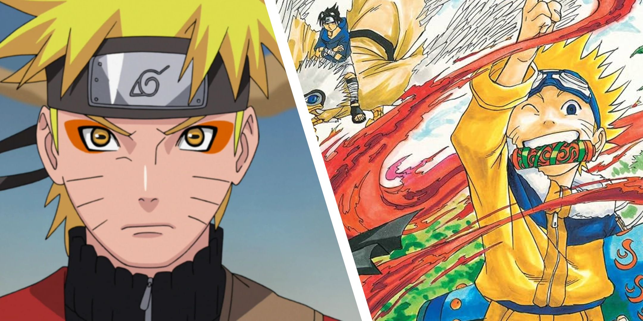 A split image showing the Naruto anime vs. manga.