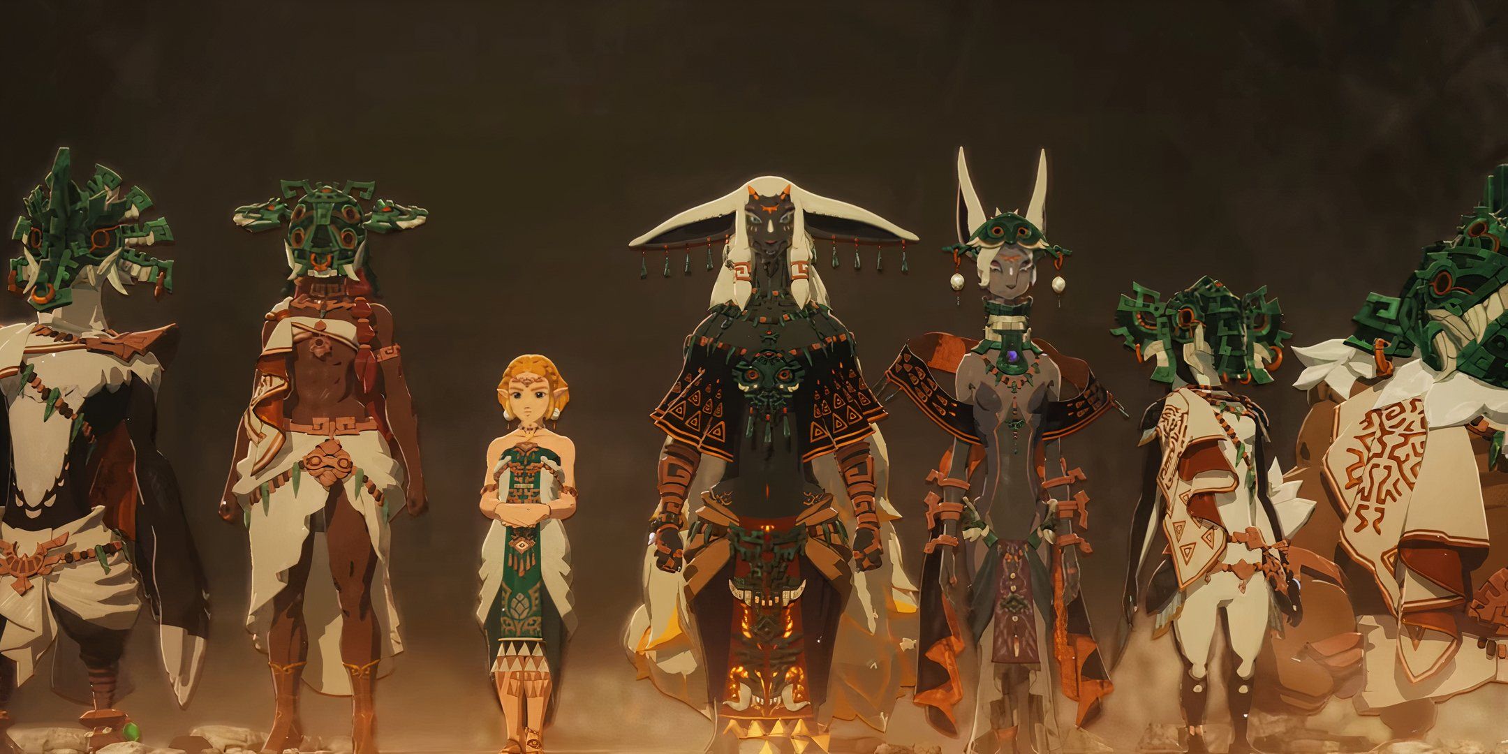 Zelda, Rauru, Mineru and the Four Ancient Sages in Hyrule Warriors: Age of Imprisonment.