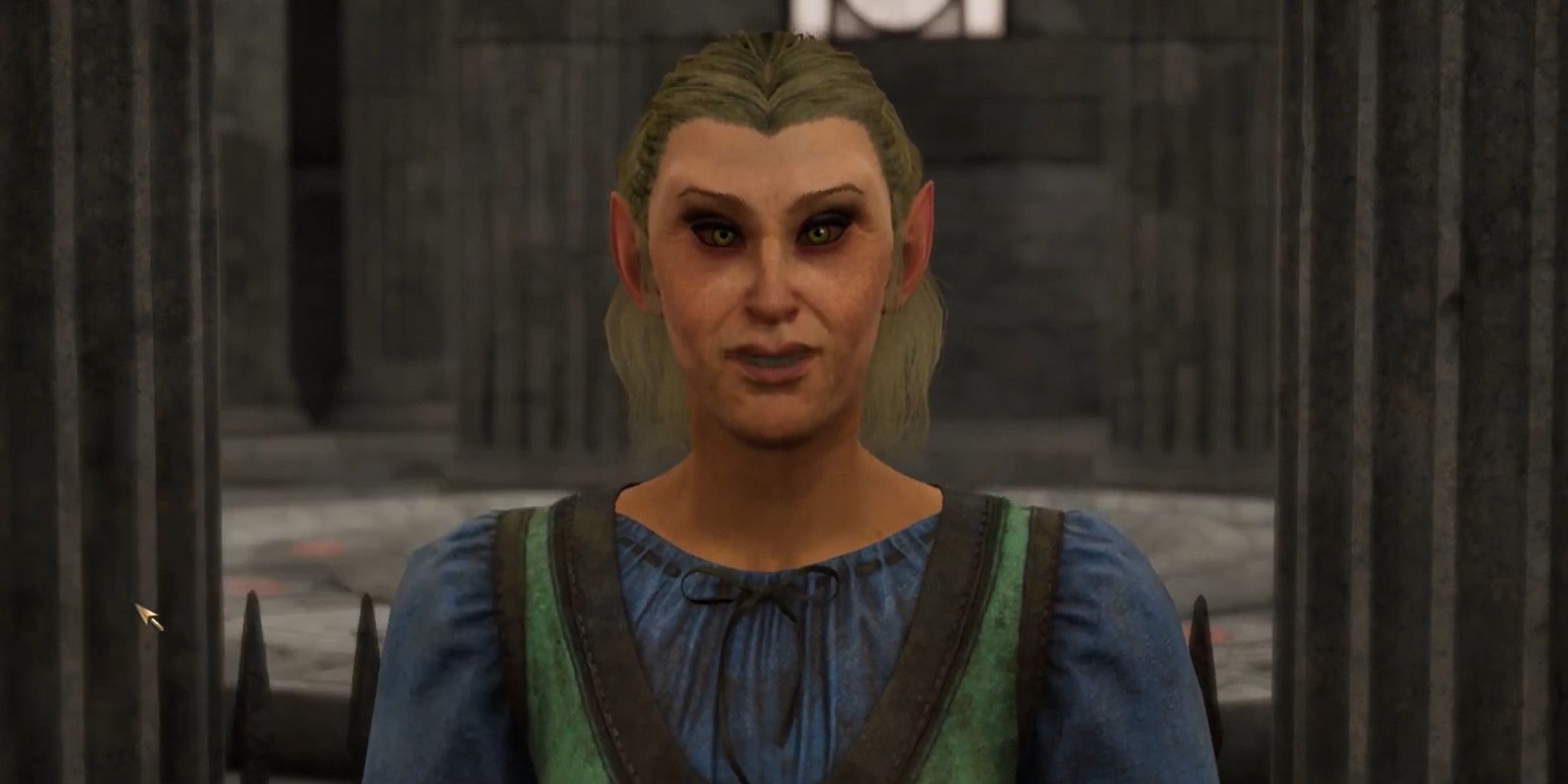 An eleven woman looking directly at the camera