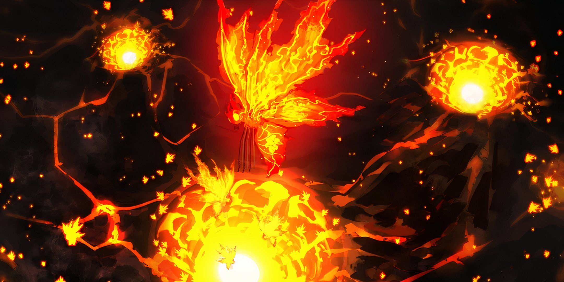 Ardor Blossom Moth perches on top of a flame flowers while two other flame flowers glow in the background of Limbus Company