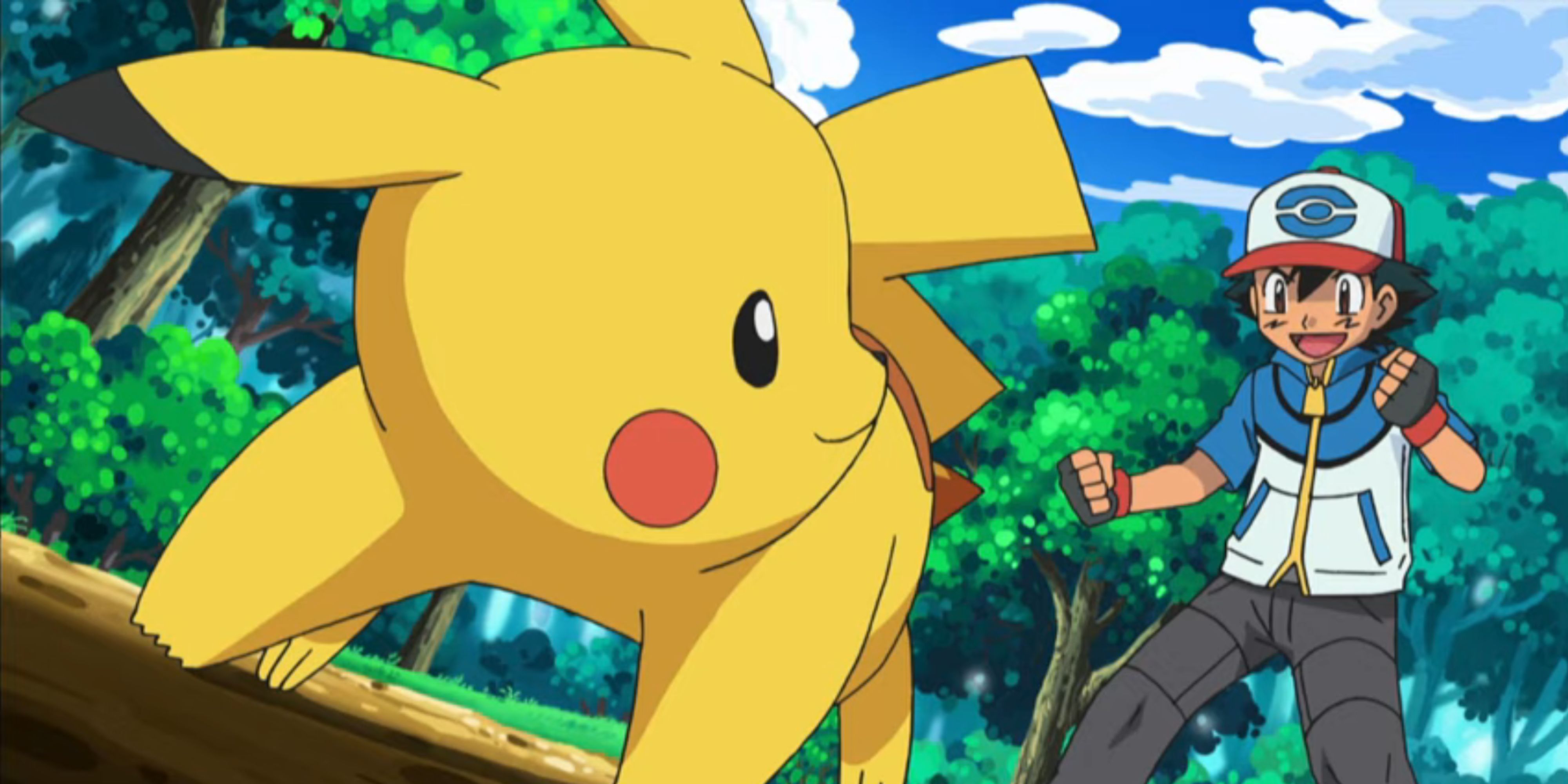 Ash and Pikachu prepare to battle in Pokemon.