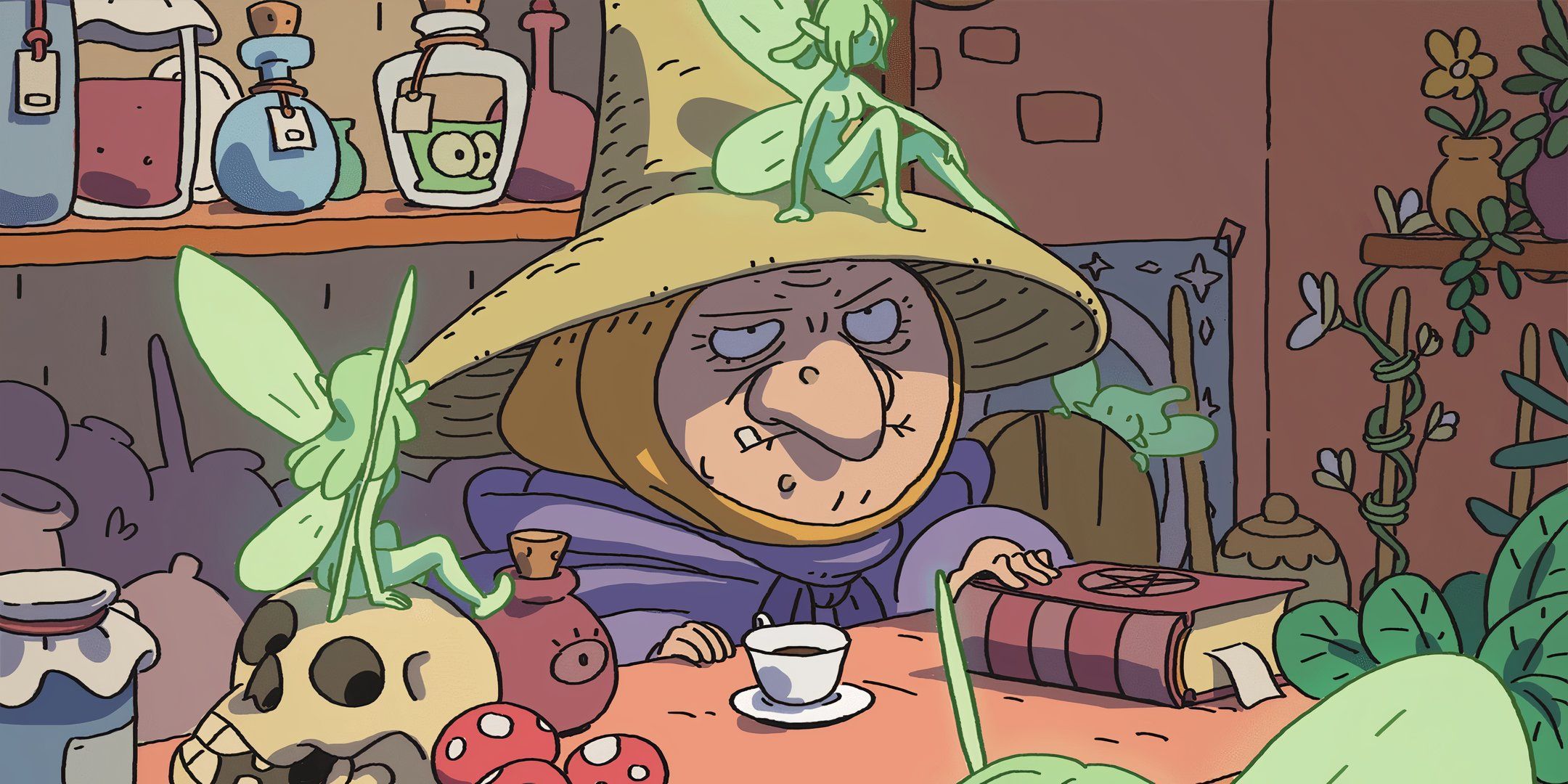A witch in the Obojima campaign setting preparing to brew a potion in DND. 