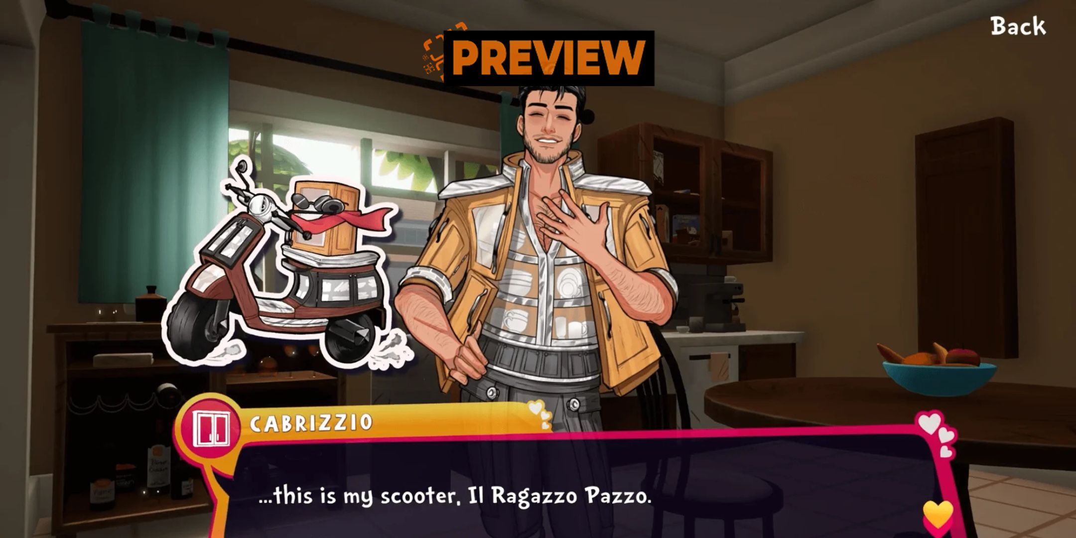 Cabrizzio talking about his scooter in Date Everything.