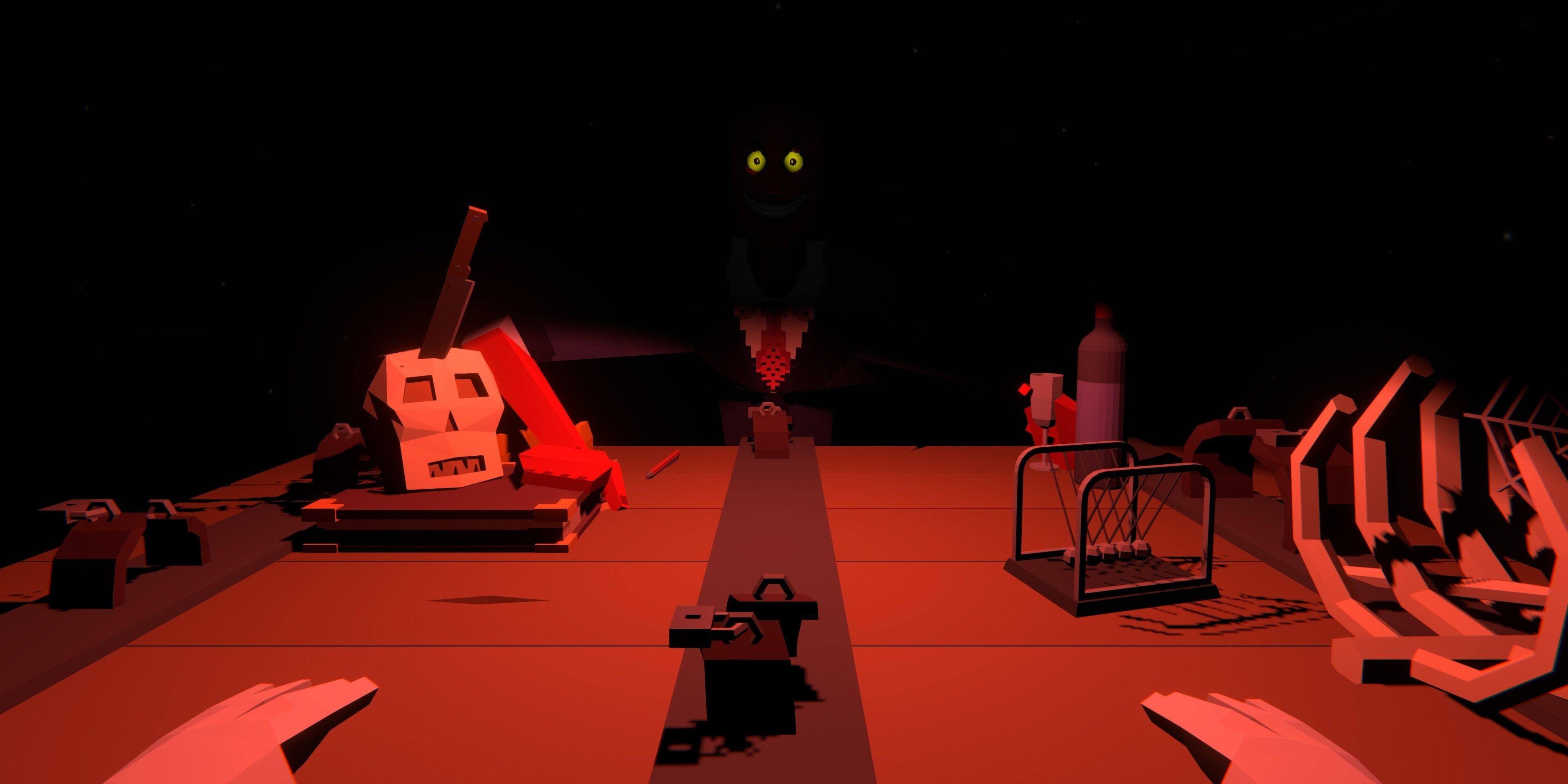 Dodgy Deliveries: The demon that runs the delivery company taking a meeting in his dark office.