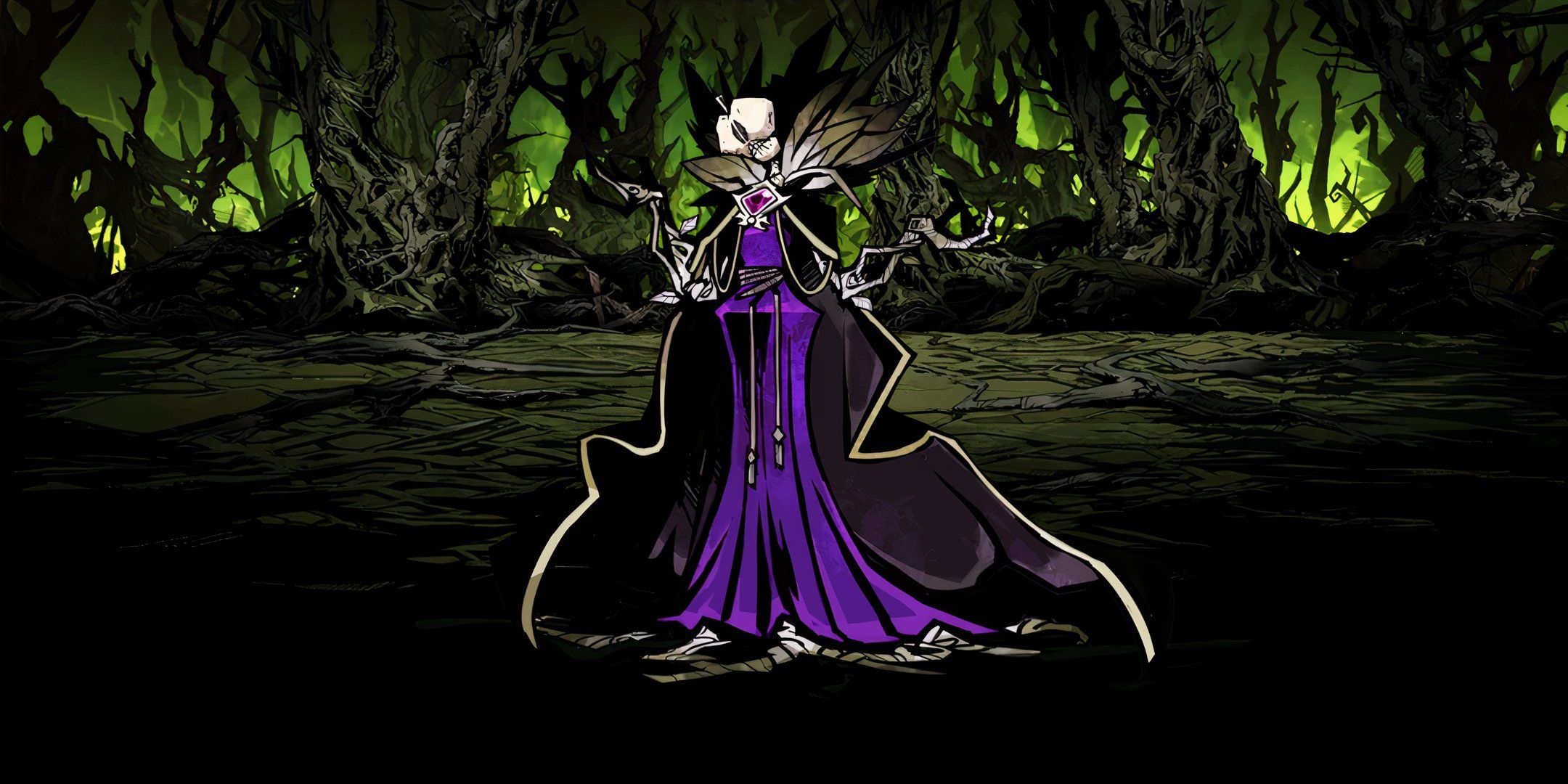 Ebony Queen’s Apple stands wearing her purple dress and black cape from Limbus Company.