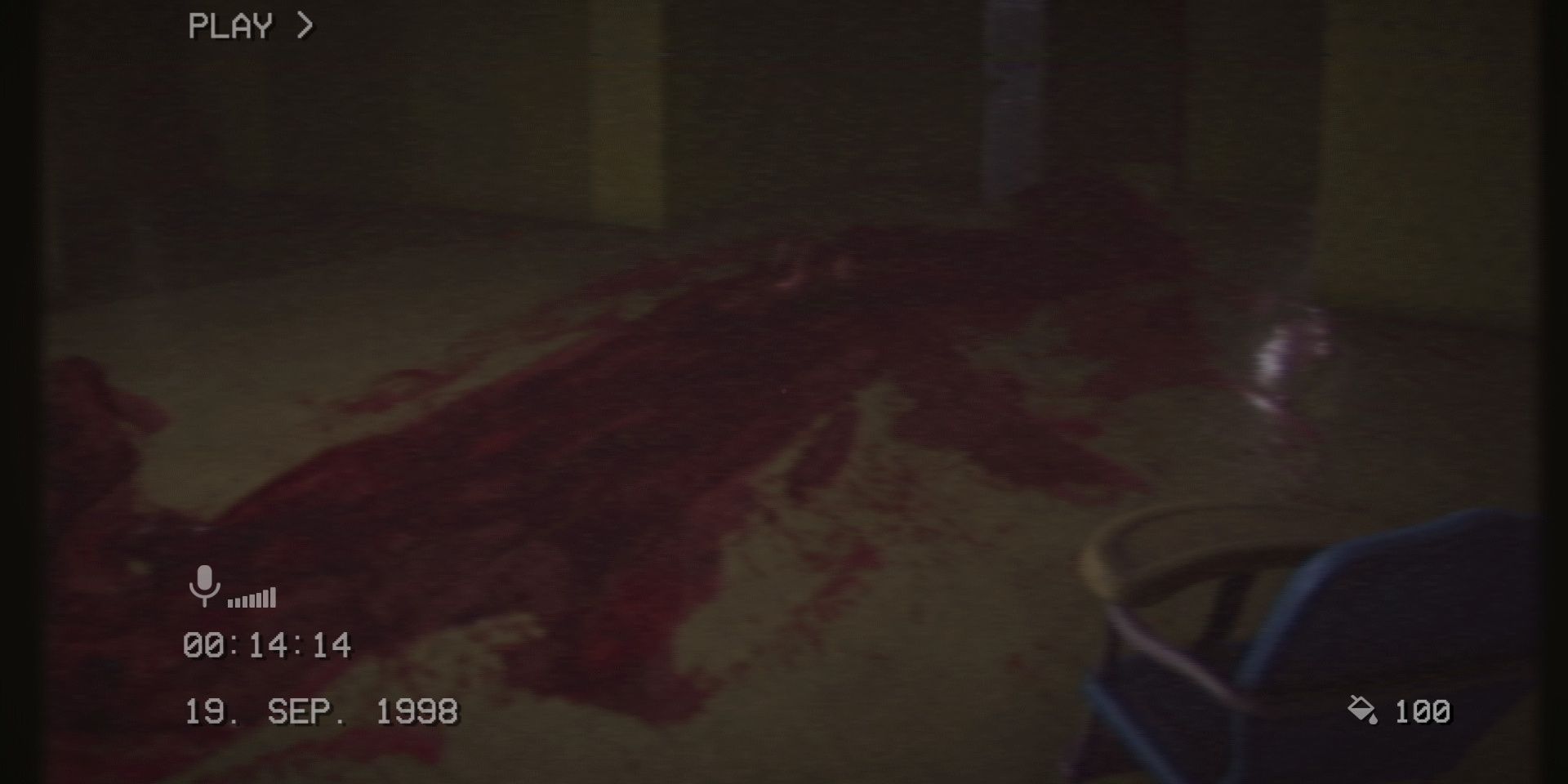 The Backrooms 1998: Encountering an ominous display of blood on the ground.