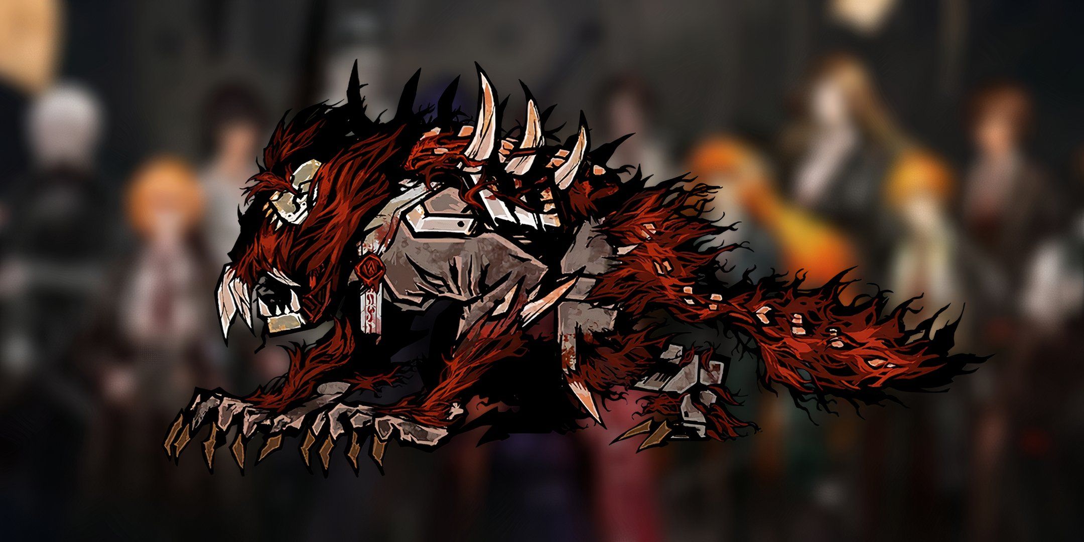 Four-Legged Beast faces left with sharp claws and red fur. His ribs are sticking out from its side from the game Limbus Company.