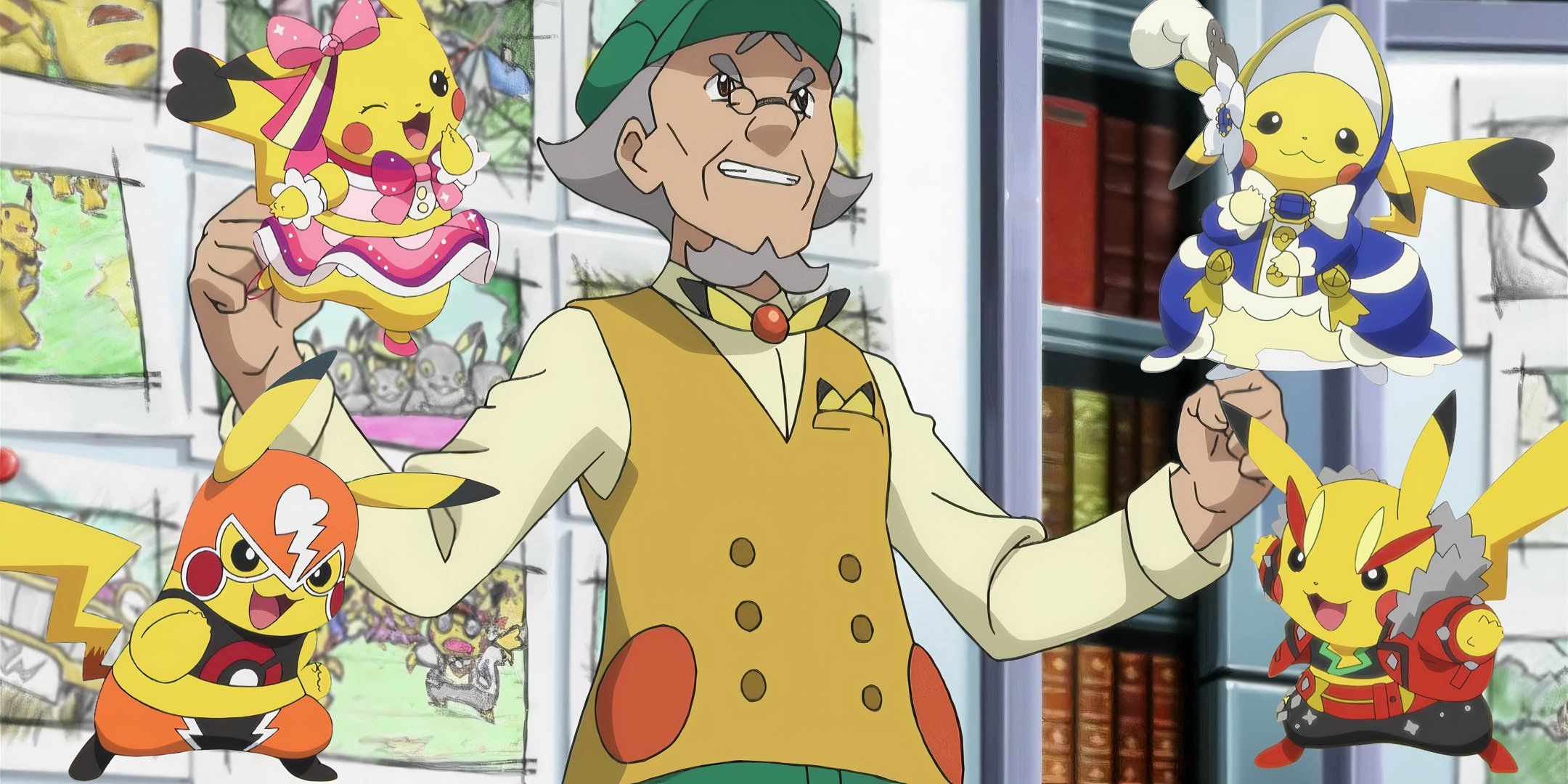 Frank and his Pikachu actors surrounding him from Pokemon XY