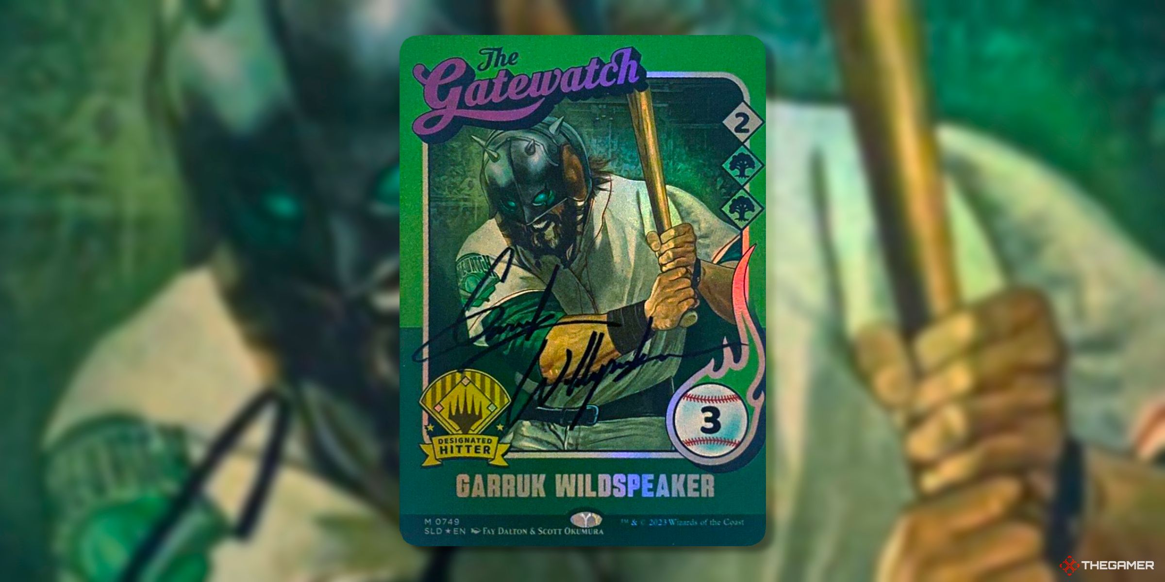 Garruk Wildspeaker (Autographed Mythic, Secret Lair Bonus 749) Card By Fay Dalton And Scott Okumura From Magic: The Gathering's Secret Lair Drops.