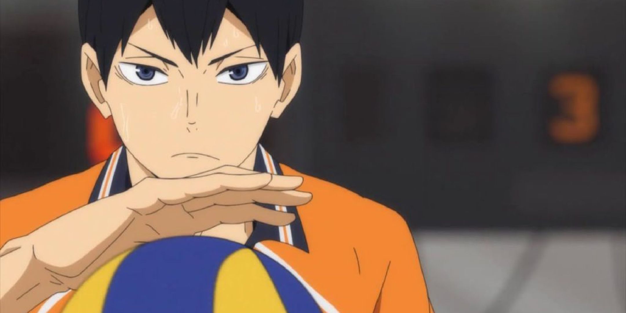 Kageyama from Haikyu getting ready to serve.