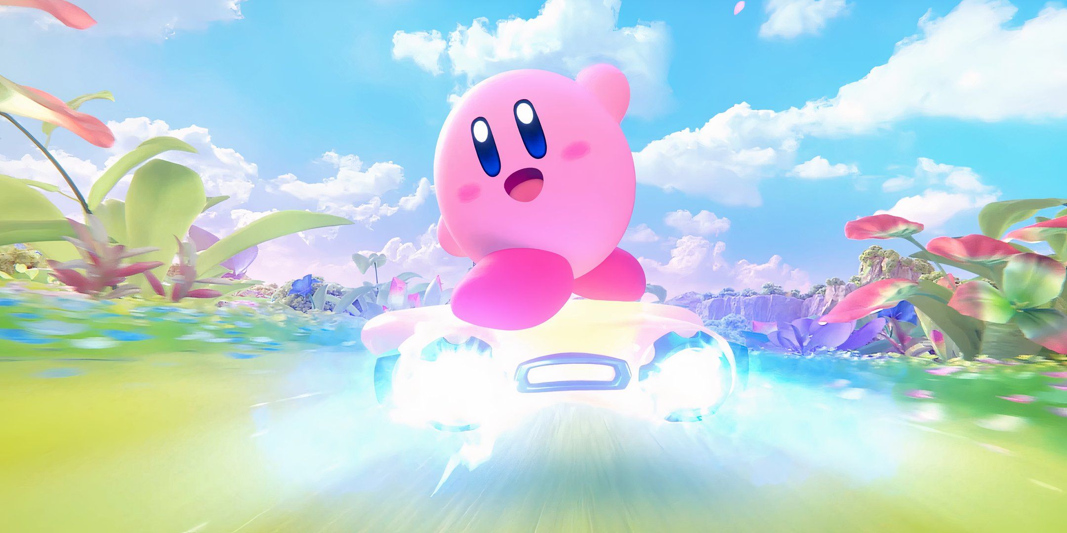 A promotional image of Kirby in Kirby Air Riders.