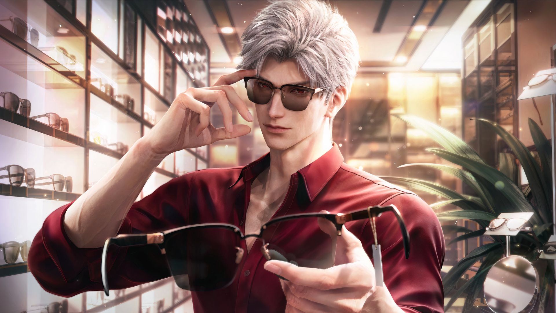 Love And Deepspace: Sylus tries on glasses.