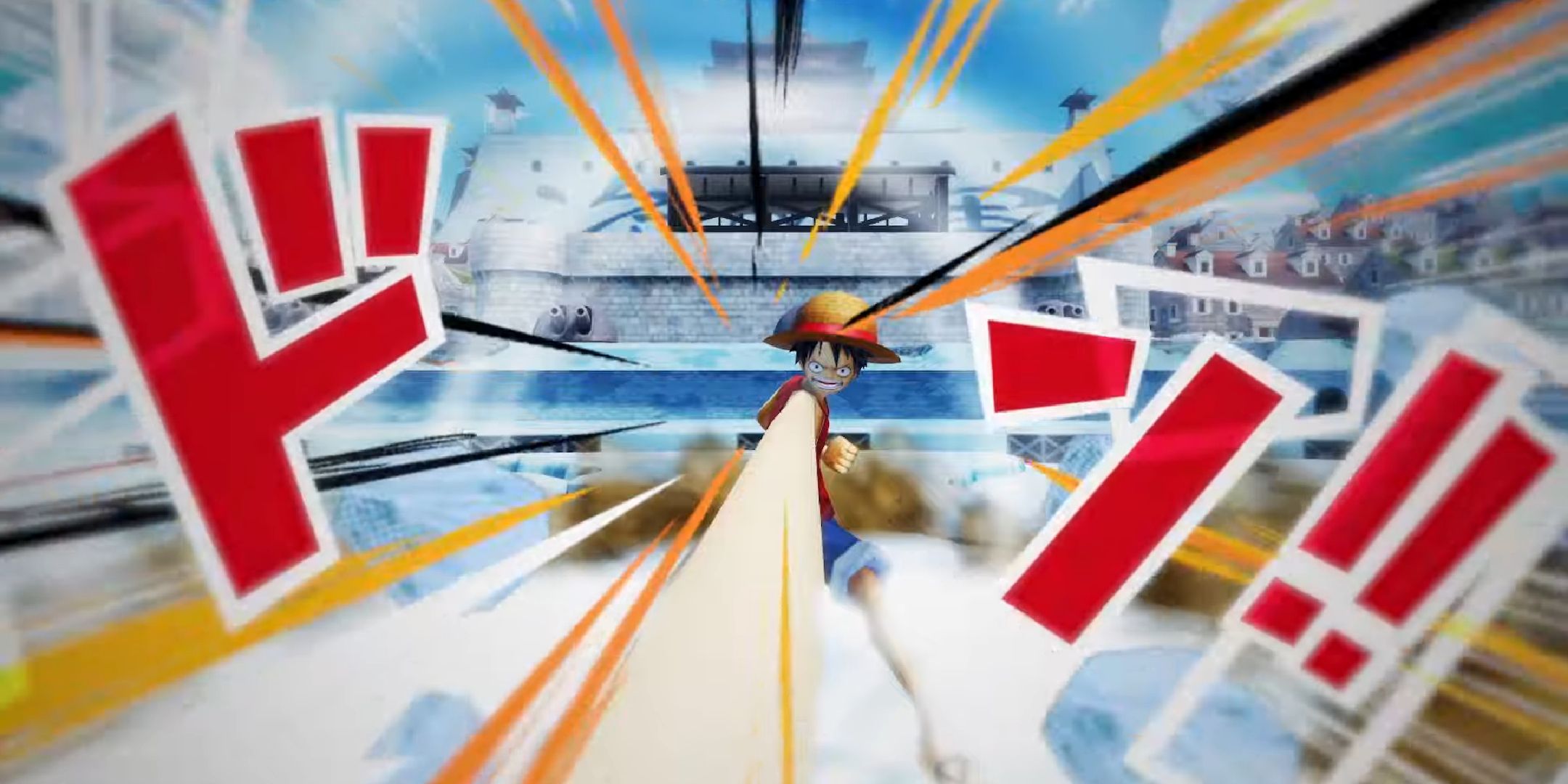 Luffy punching the screen in One Piece Grand Arena.
