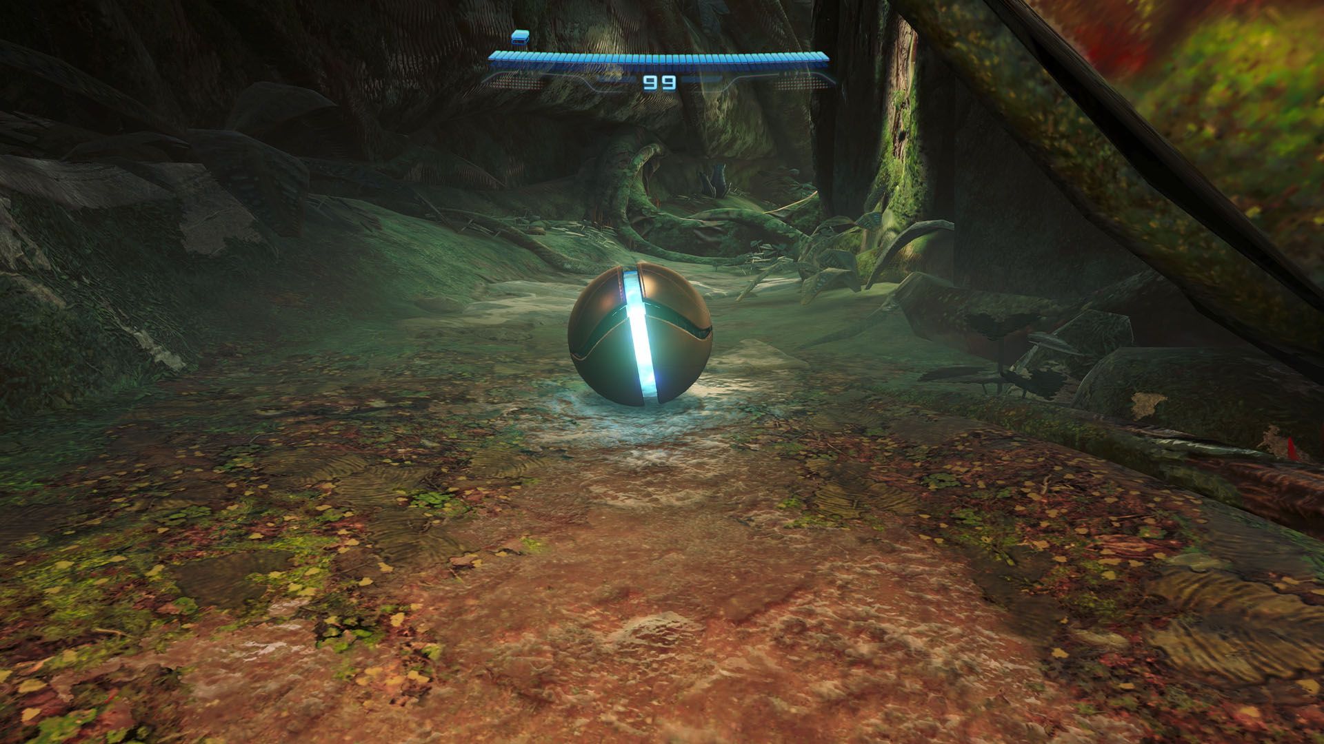Samus rolls around as a ball in Metroid Prime 4. 