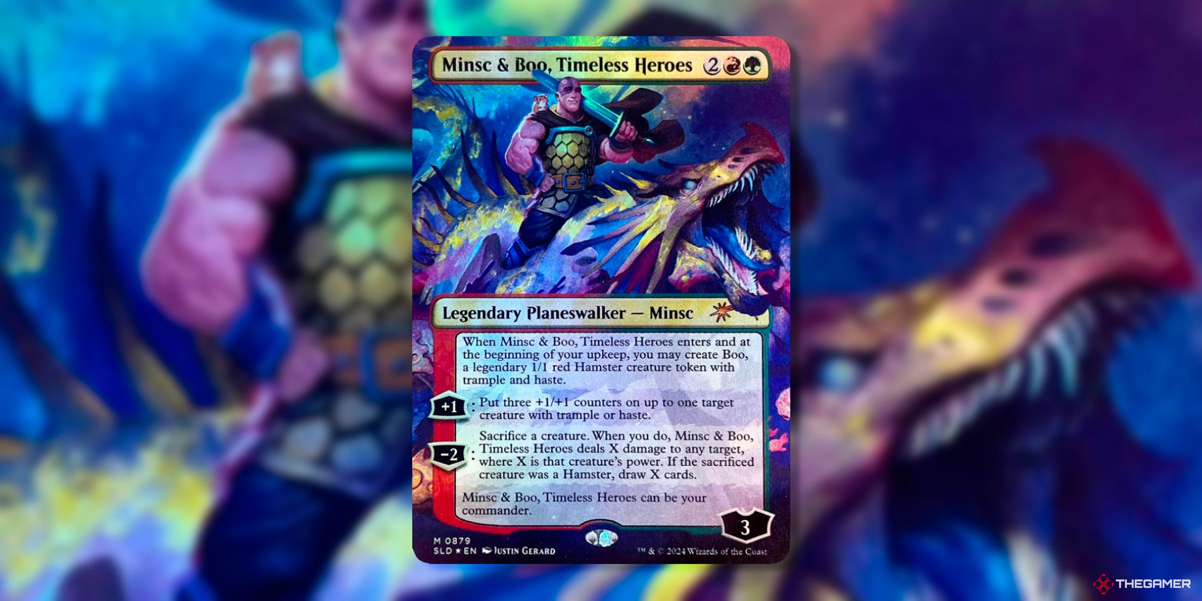 Minsc & Boo, Timeless Heroes (Rainbow Foil Mythic, Secret Lair Bonus 879) Card By Justin Gerard From Magic: The Gathering's Secret Lair Drops.
