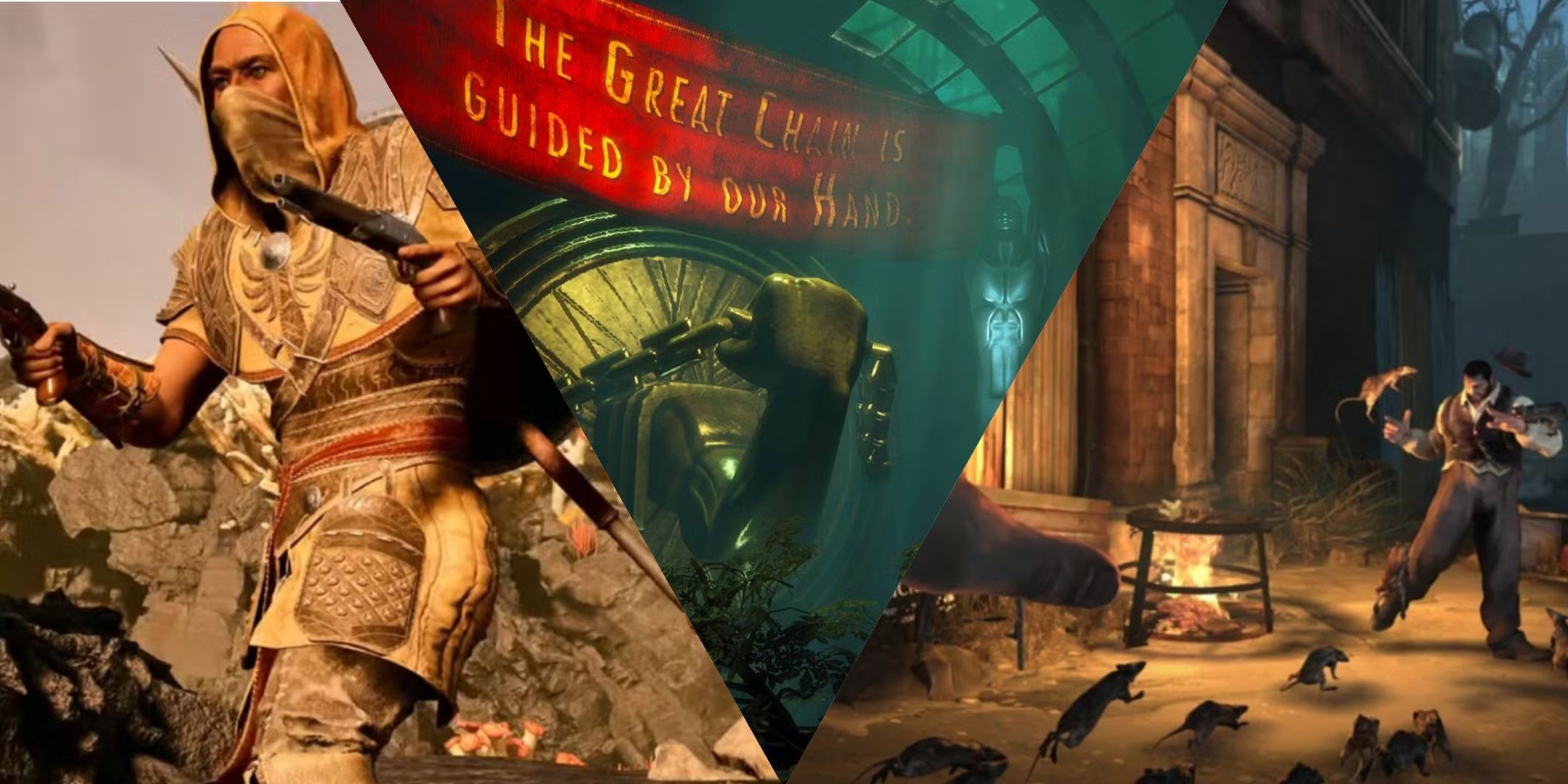 A collage of Avowed, BioShock, and Dishonored spliced together for a featured image.