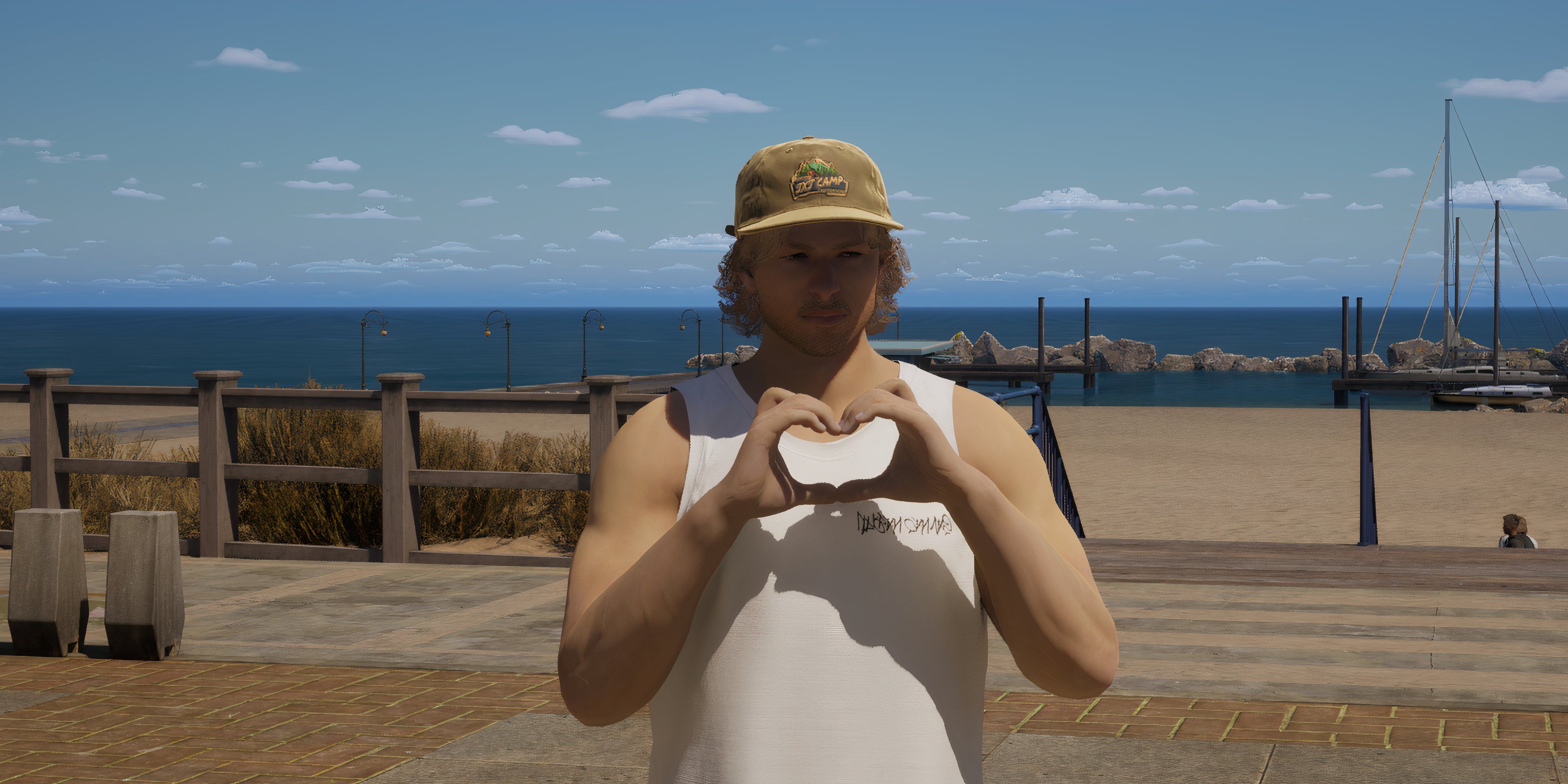 Player is making a heart using his hands in InZoi.