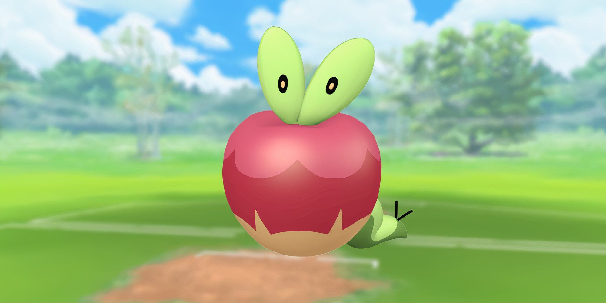 Applin with the Pokemon Go battlefield as the background.