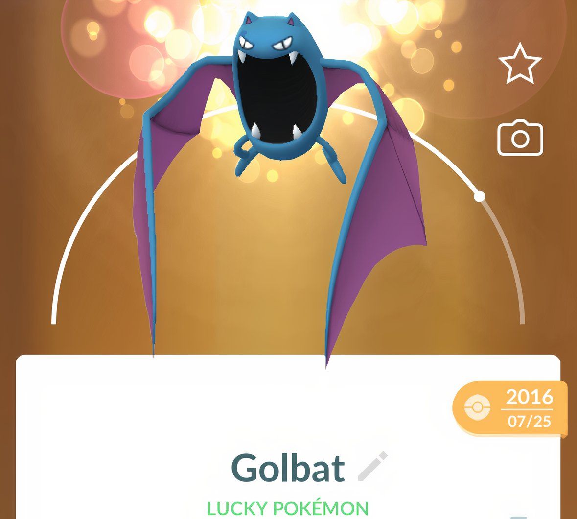 Lucky Golbat's catch screen from Pokemon Go.