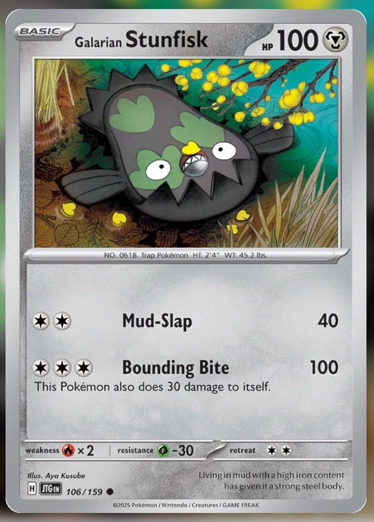 Pokemon TCG Journey Together Set List Galarian Stunfisk 106