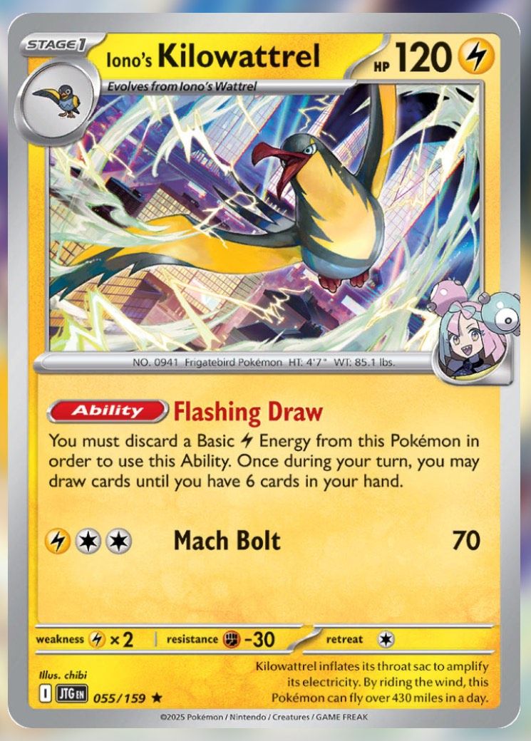 Pokemon TCG Journey Together Set List Iono's Kilowattrel 55-1