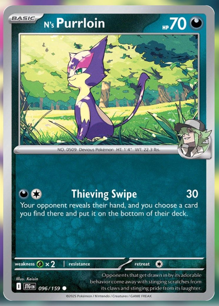 Pokemon TCG Journey Together Set List N's Purrloin 96