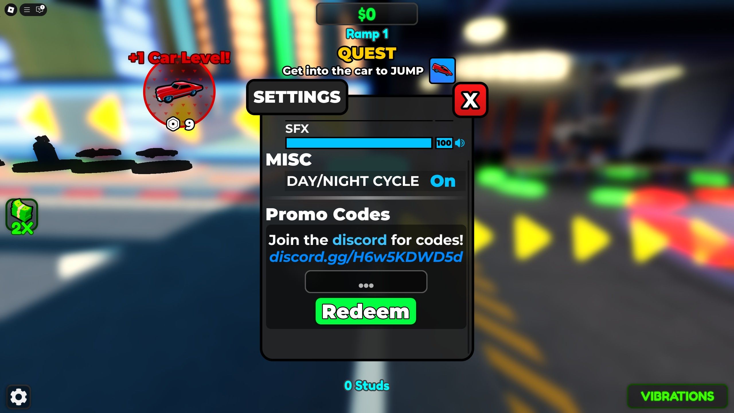 settings in Be a Car on Roblox