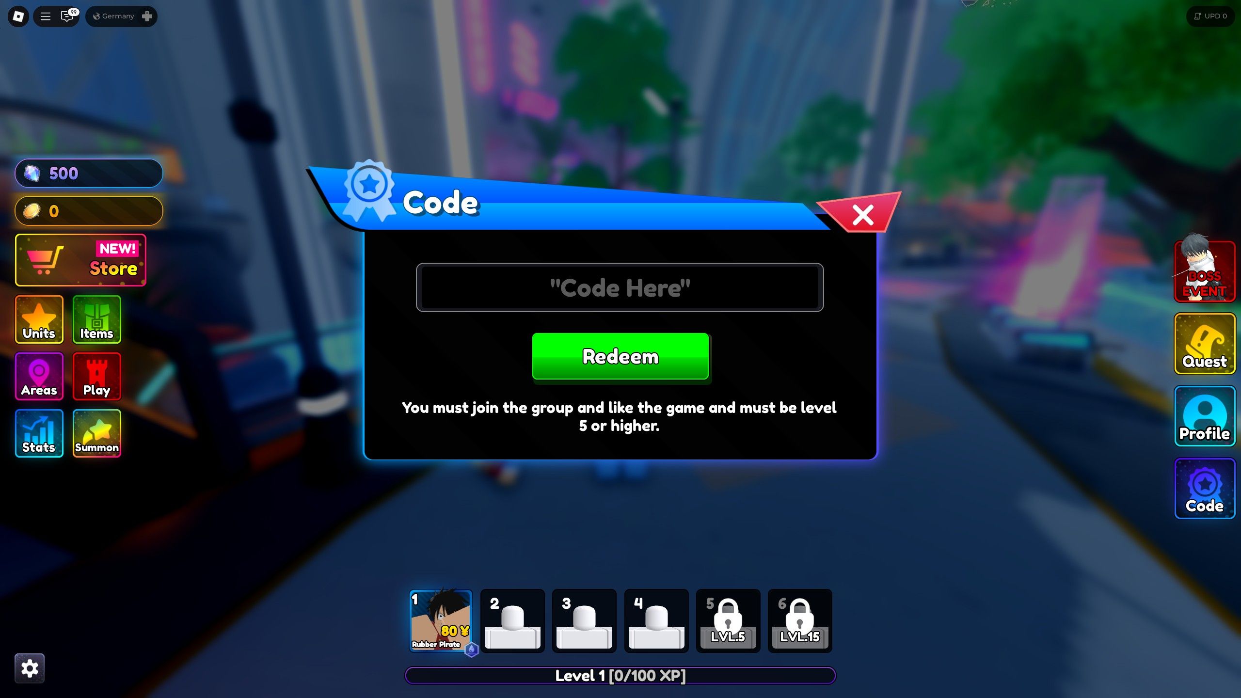 the codes box in Anime Rangers X on Roblox