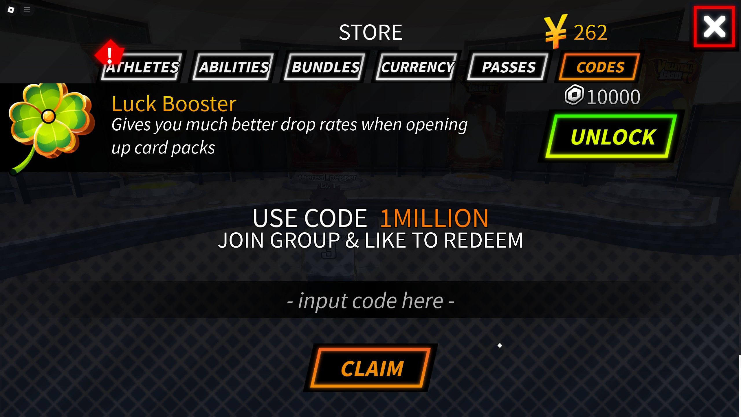 the codes box in Volleyball: Ascended on Roblox