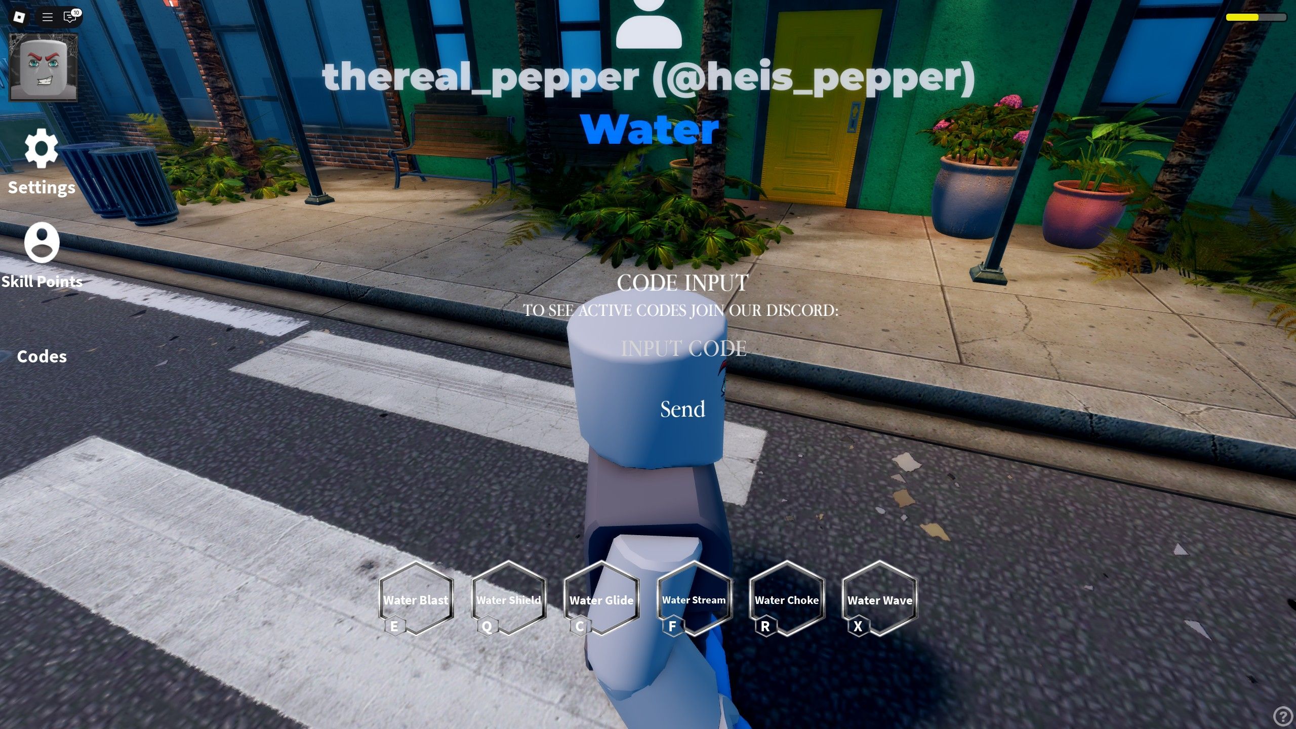 the codes box in ELEMENTAL WARS on Roblox