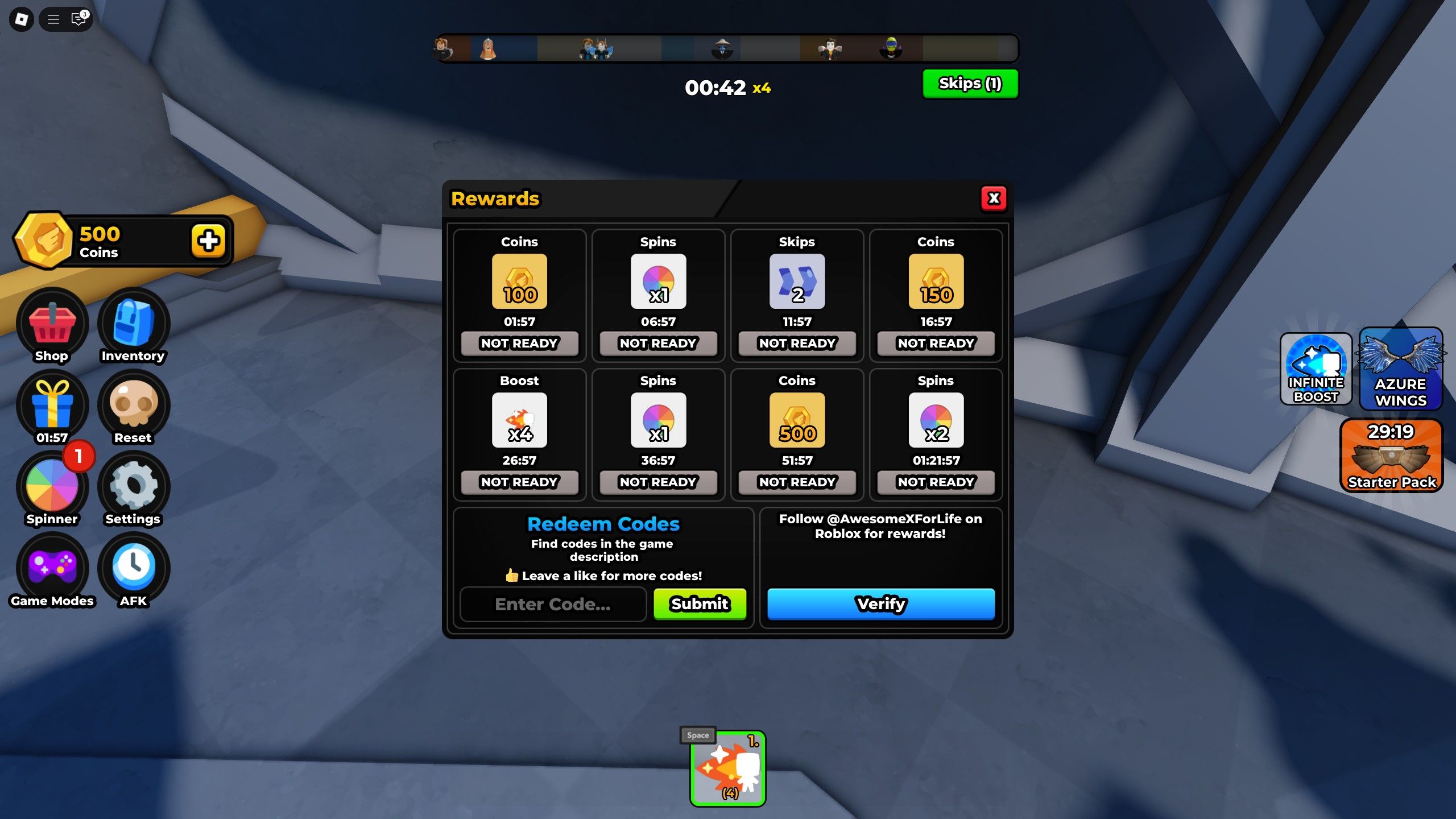 the rewards window in Glide To Hell Obby on Roblox