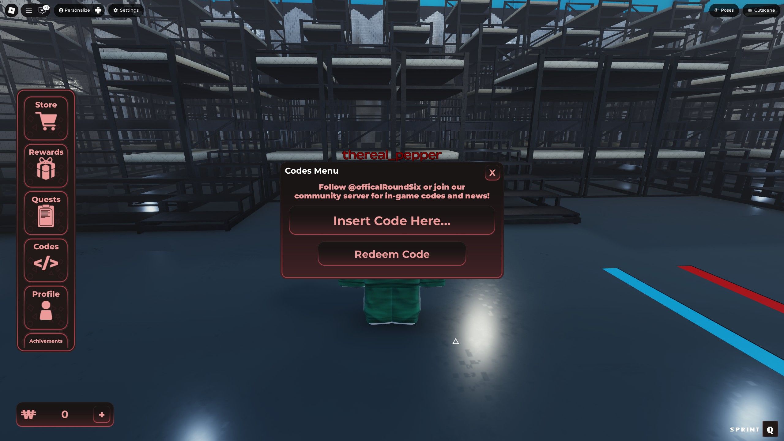 the codes box in ROUND SIX on Roblox