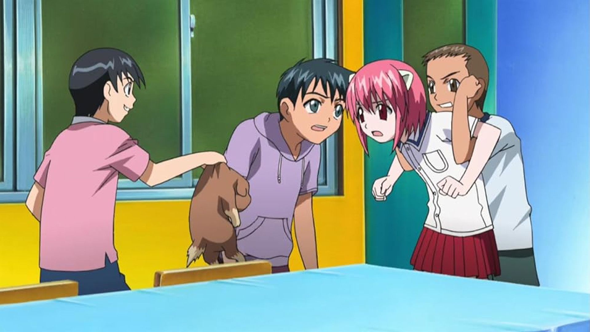 School kids bully Lucy and kill her puppy in Elfen Lied.