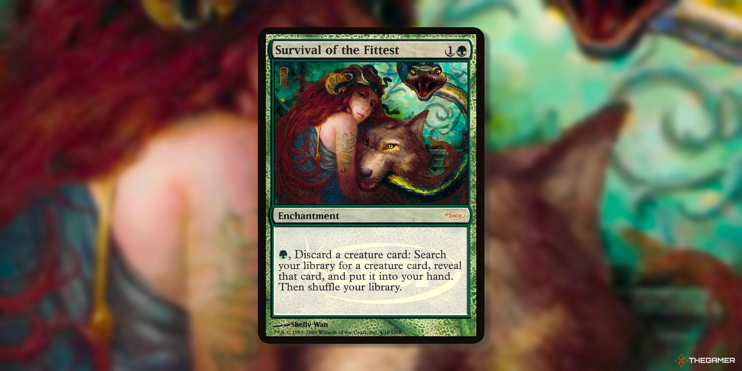 Survival Of The Fittest (Judge Promo G09, 4) Enchantment Card By Shelly Wan From Magic: The Gathering.