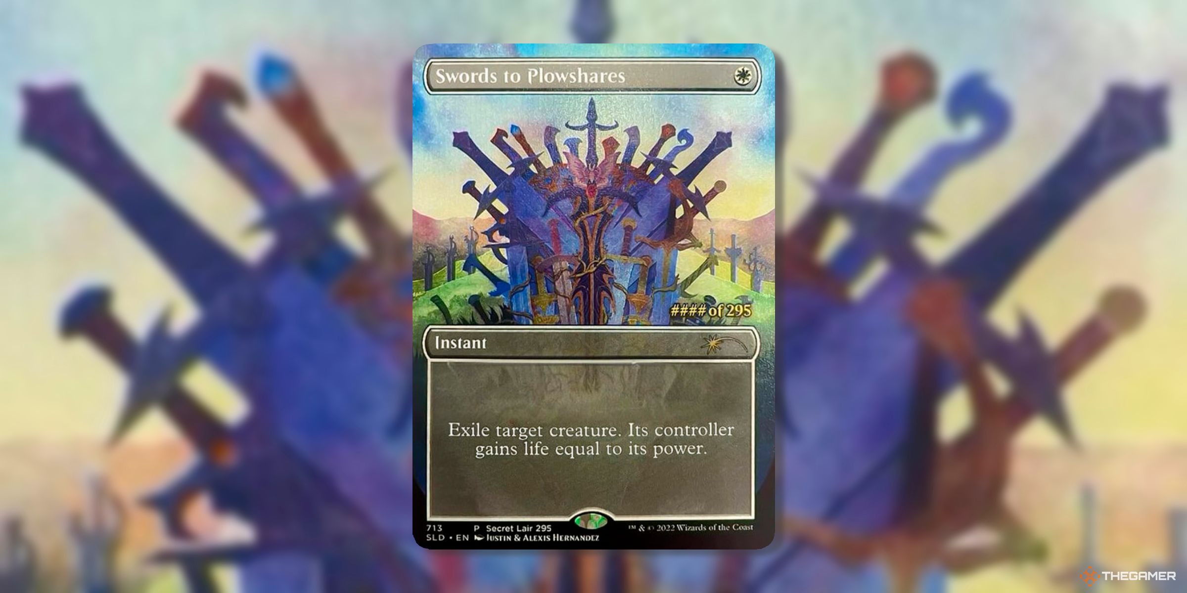 Swords To Plowshares (Serialized Secret Lair Drop Promo, 713) Instant Card By Justin & Alexis Hernandez From Magic: The Gathering.