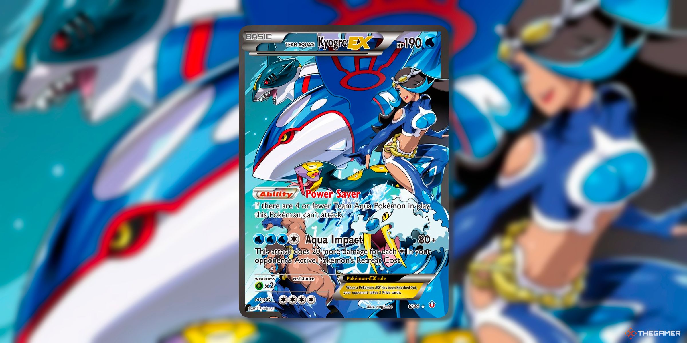 Team Aqua's Kyogre-EX From The Set Double Crisis Of The Pokemon TCG.