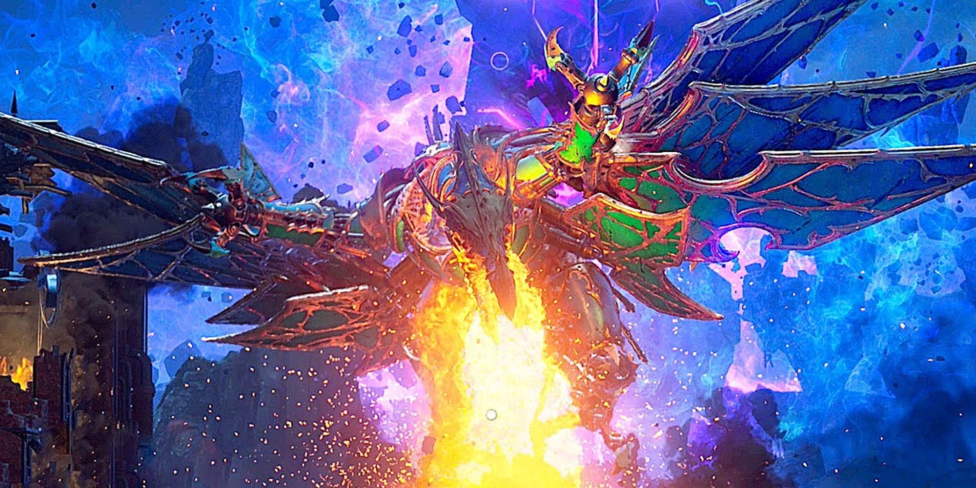 The Heldrake breathes fire in Space Marine 2.