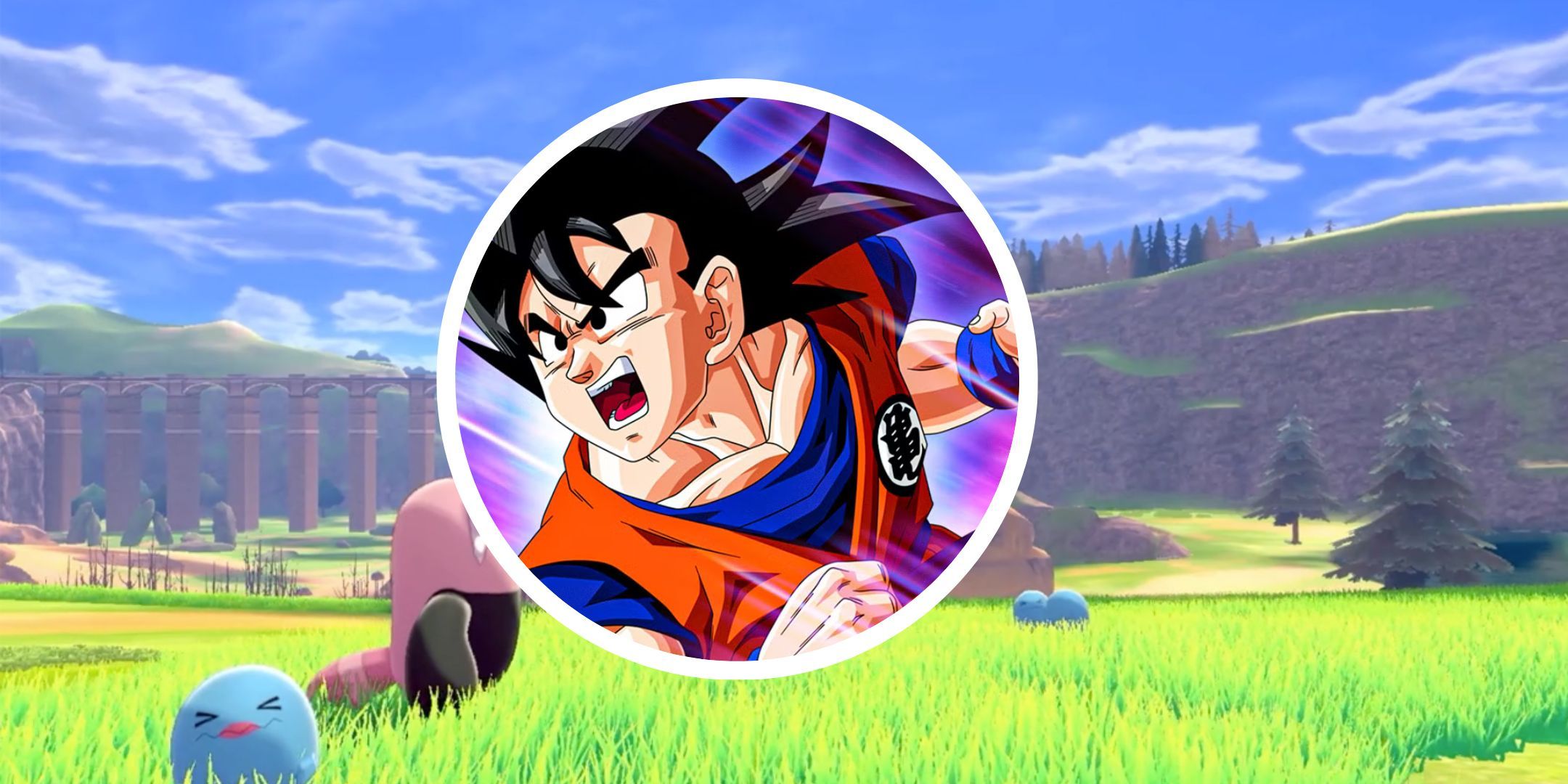 Goku from Dragonball Z with Pokemon background.