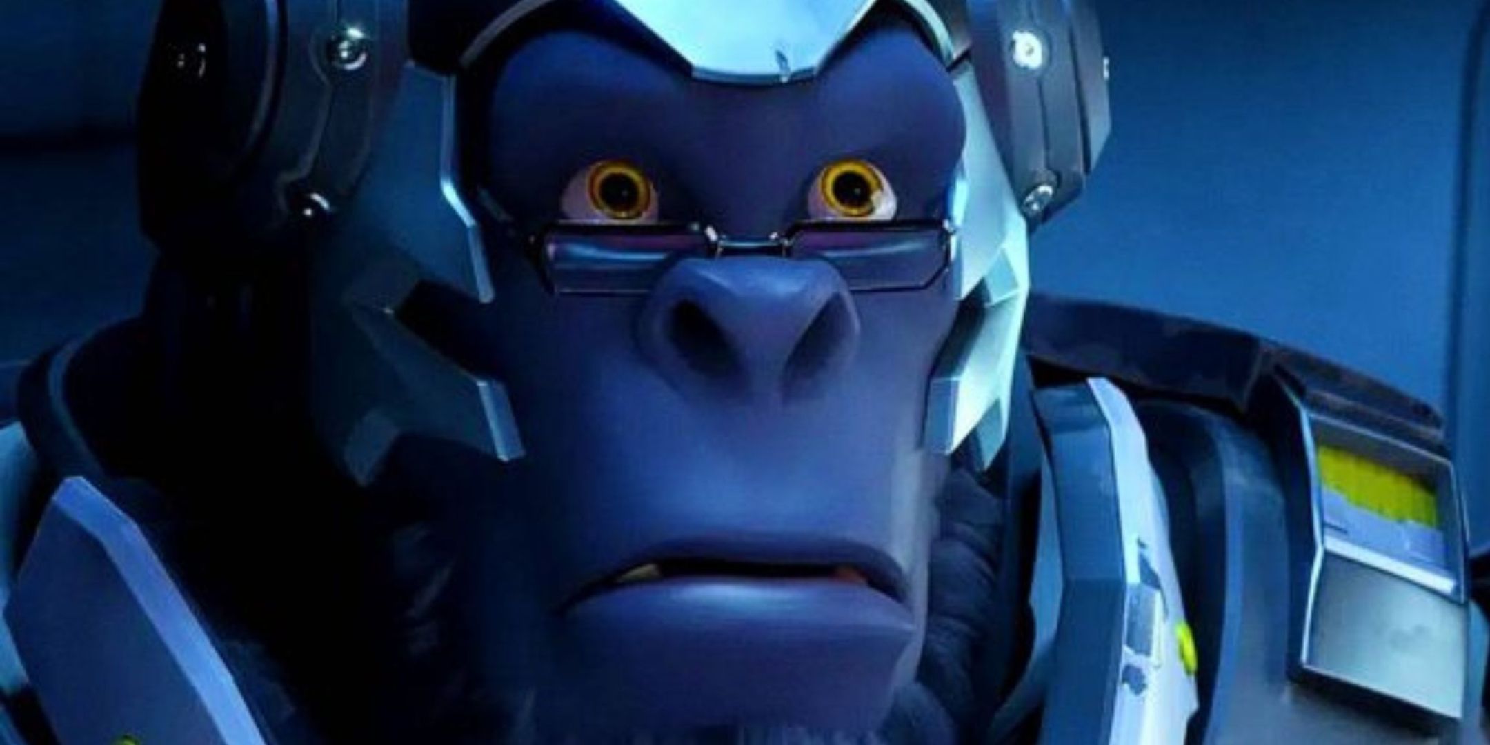 Winston the gorilla with a surprised and concerned face in a close up in Overwatch 2.