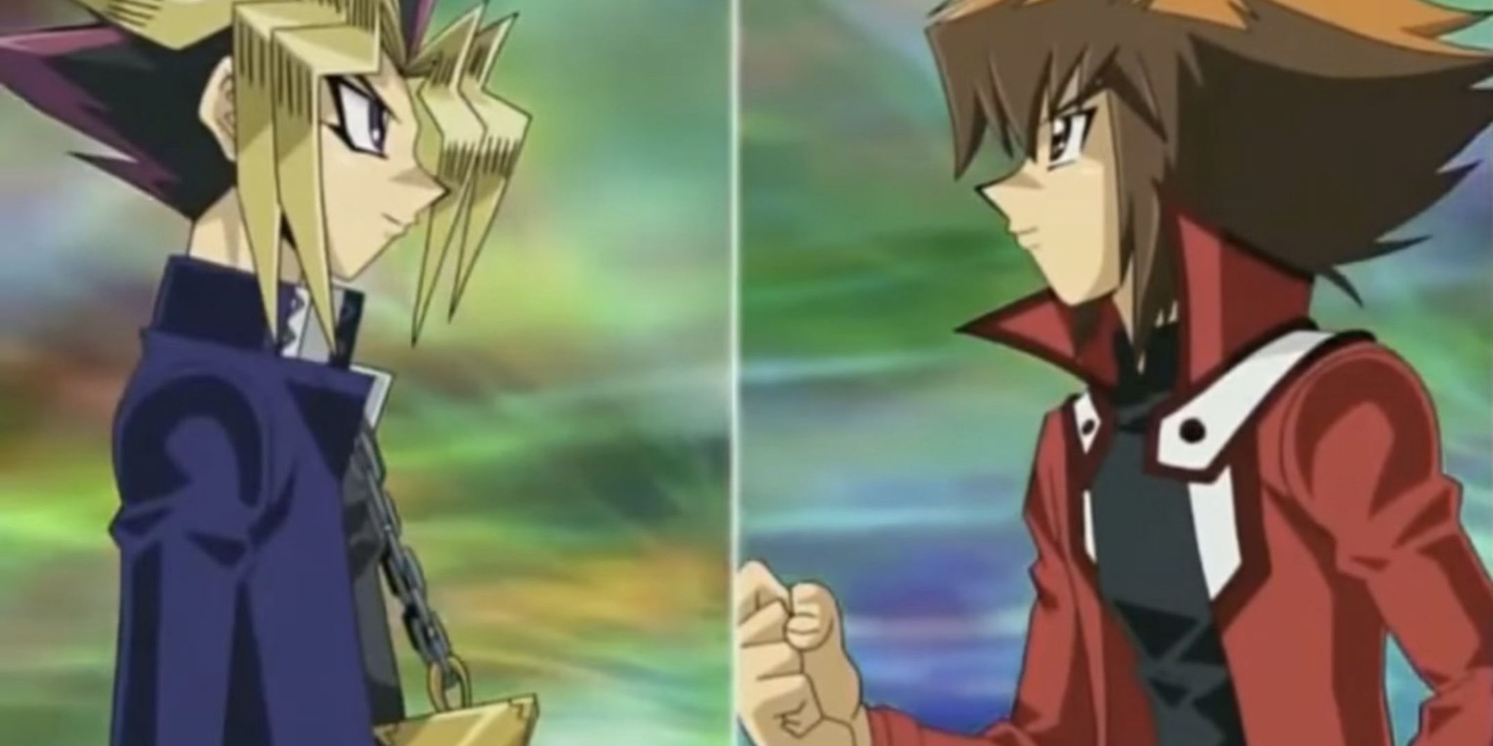 Yugi and Jaden in Yu-Gi-Oh! GX.