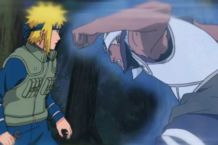 A throwing a punch at Minato Namikaze in Naruto: Shippuden.