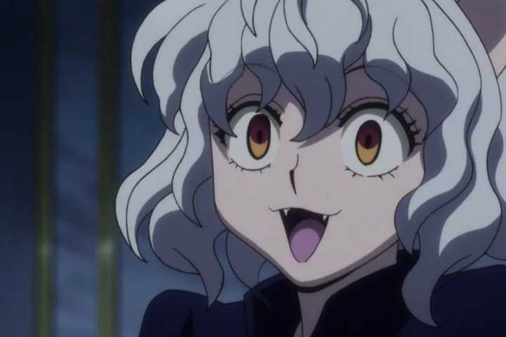 A close-up of Neferpitou in the Hunter x Hunter anime.