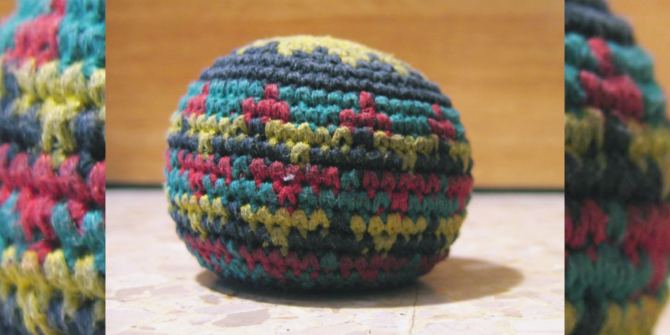 A close up picture of a hacky sack.